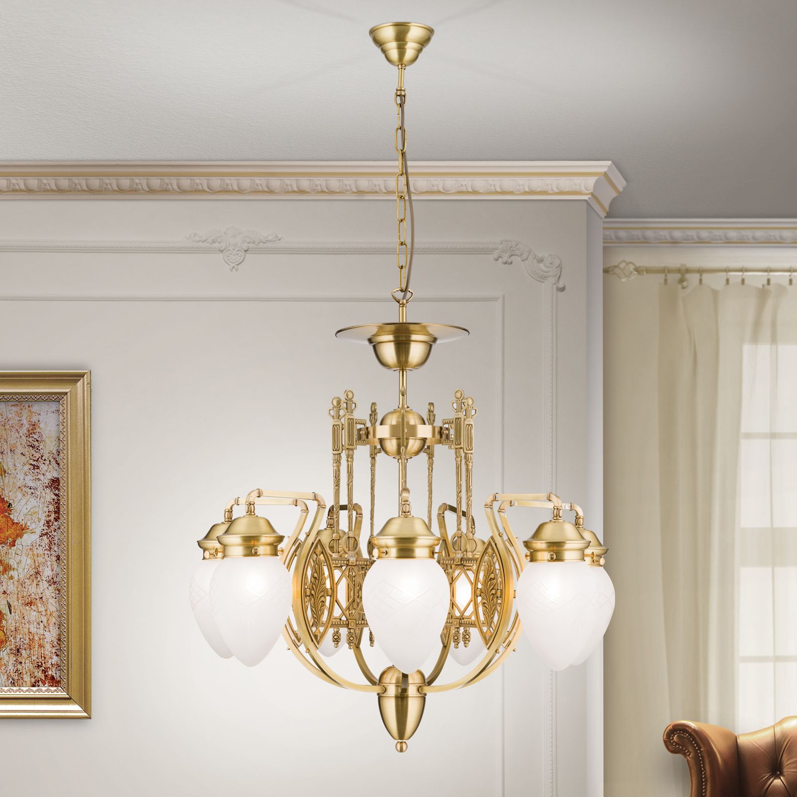 Luster BUDAPEST, 7-flammig, Bronze, mit klar matten Gläsern