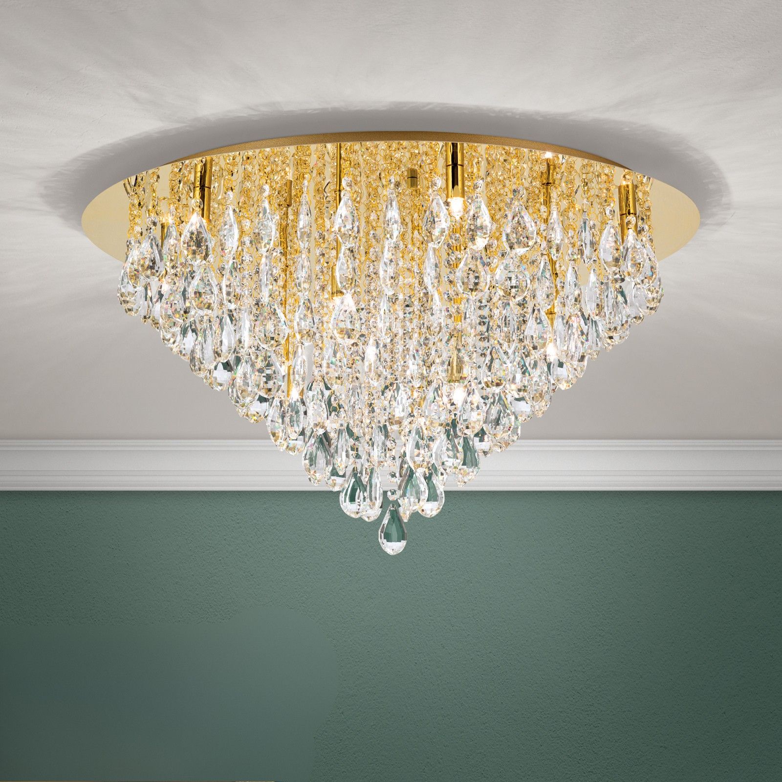 Crystal ceiling lamp CELESTE, gold, 75cm