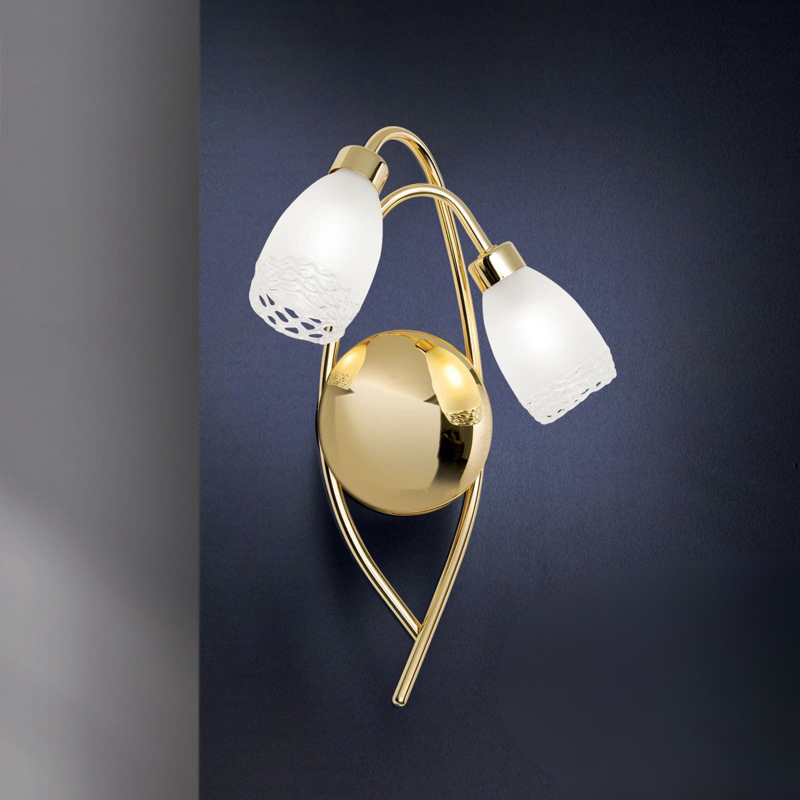 Wall light CARLA, 2-flames, shiny brass