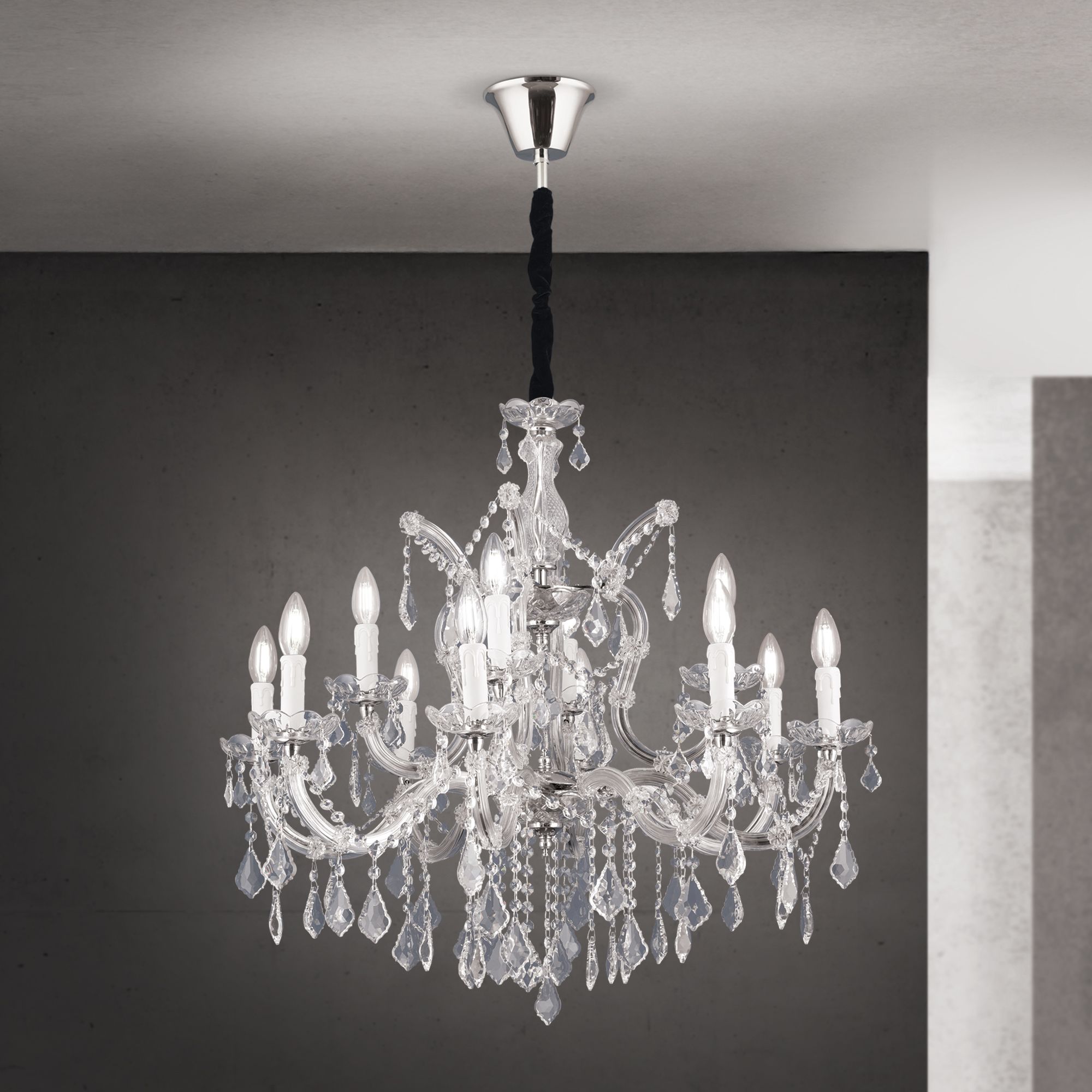 Chandelier THERESA, 12-flames, silver