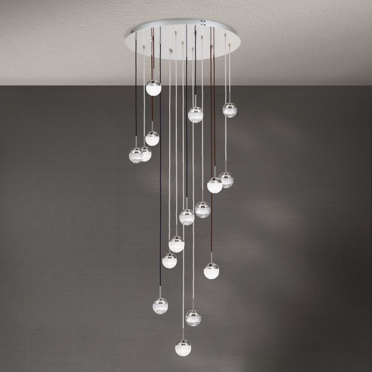 Ceiling chandelier BALL, Ø 80cm, nickel, with textile cable colour and crystal glass varieties
