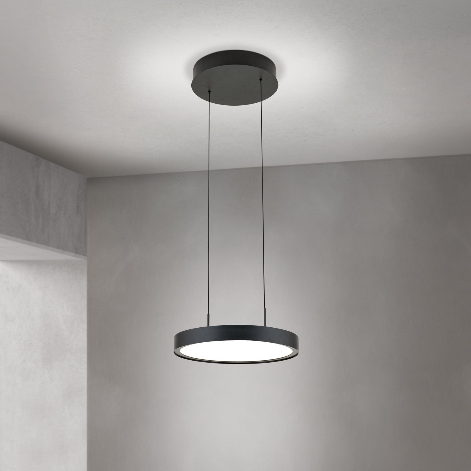 LED pendant light TEIDE, Ø 33,5cm, matt black