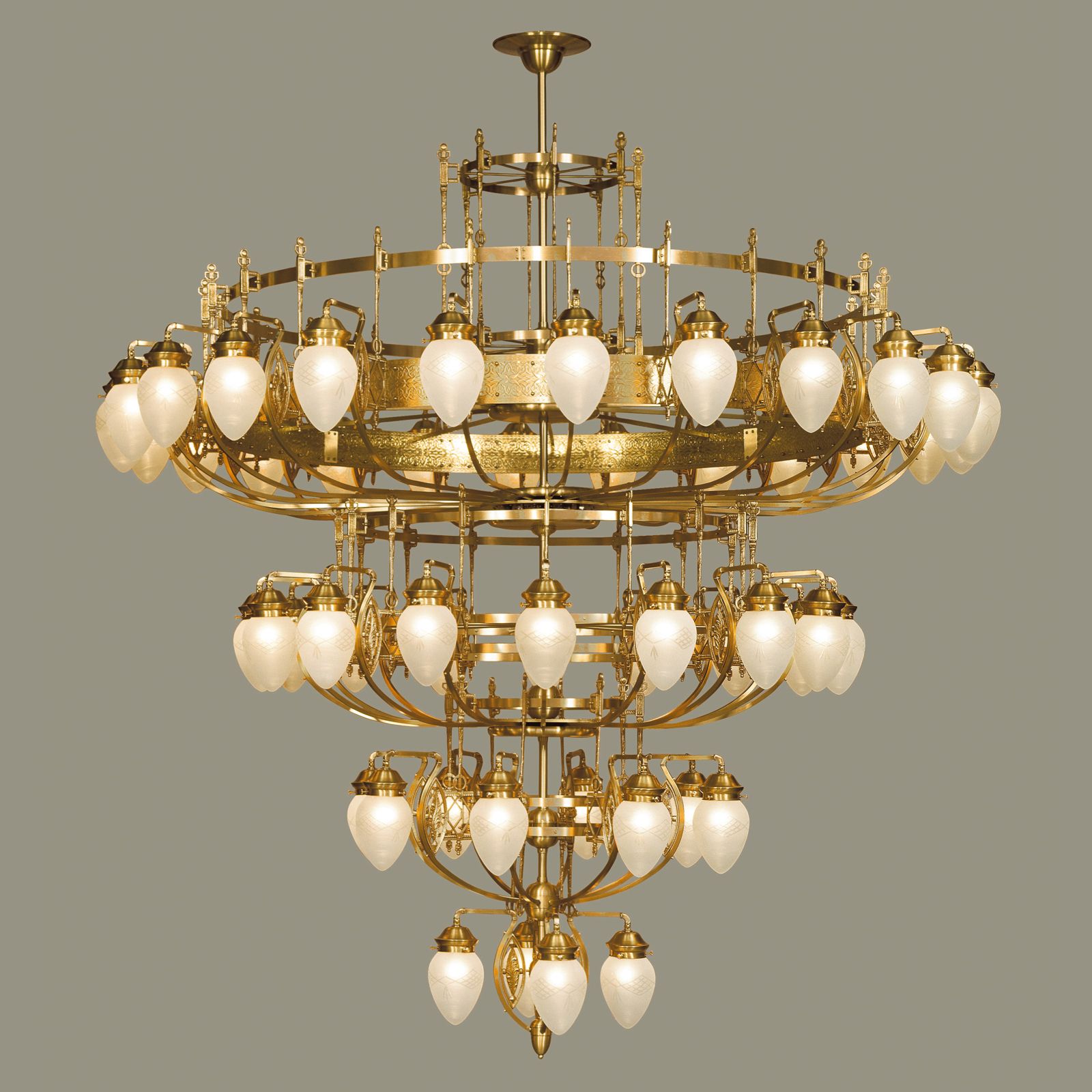 Chandelier BUDAPEST, 52 flames, bronze, with transparent matt glass