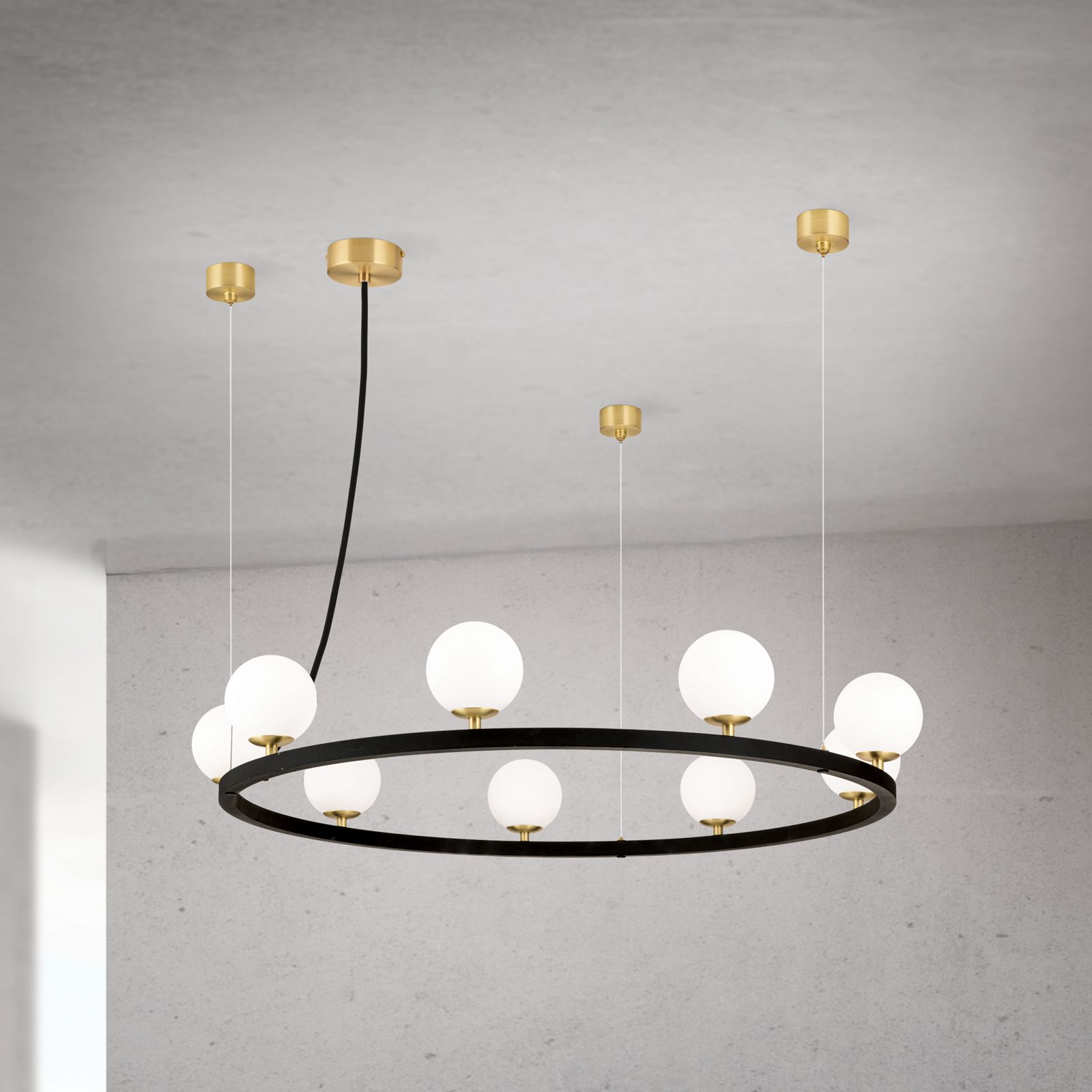 Pendant light TUMBLER, Ø 90cm, upwards-facing opal matt glass, black