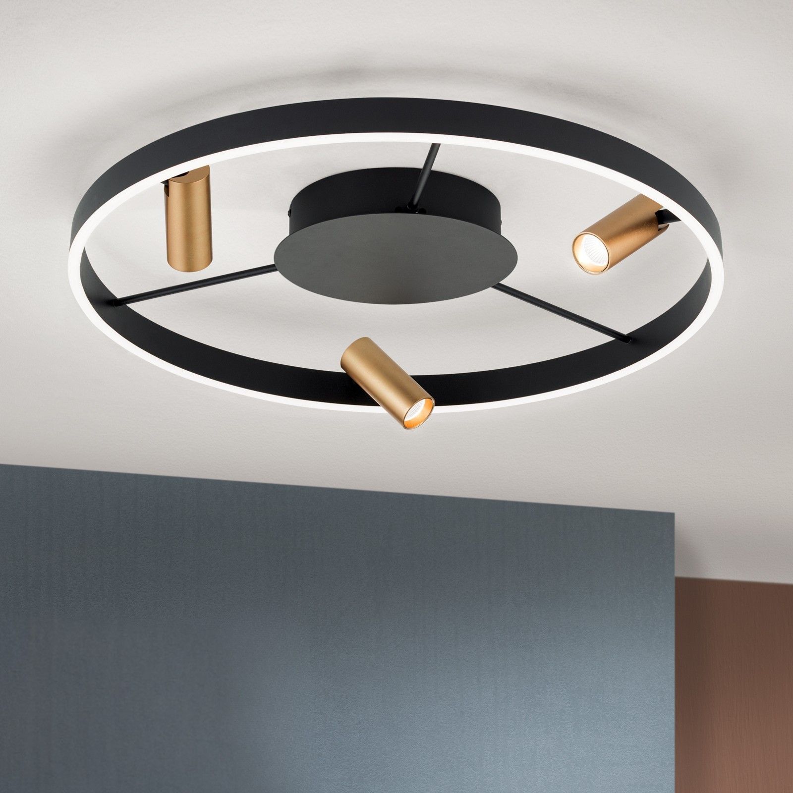 LED ceiling light BERLIN, 3 lights, black-gold