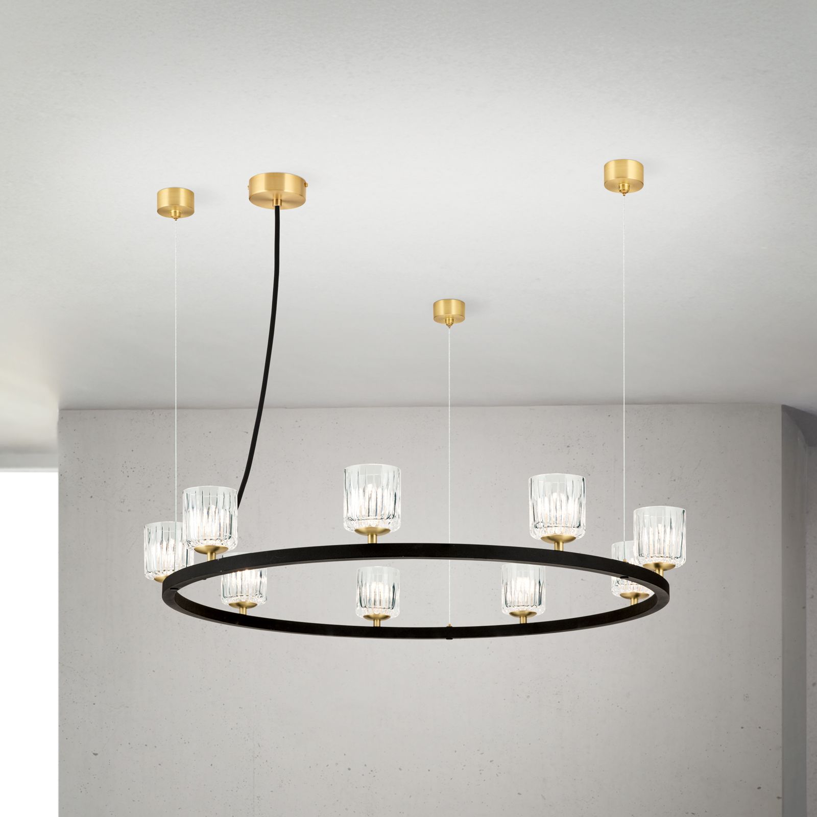 Hängeleuchte TUMBLER, Ø 85cm, Klar-Schliff, schwarz