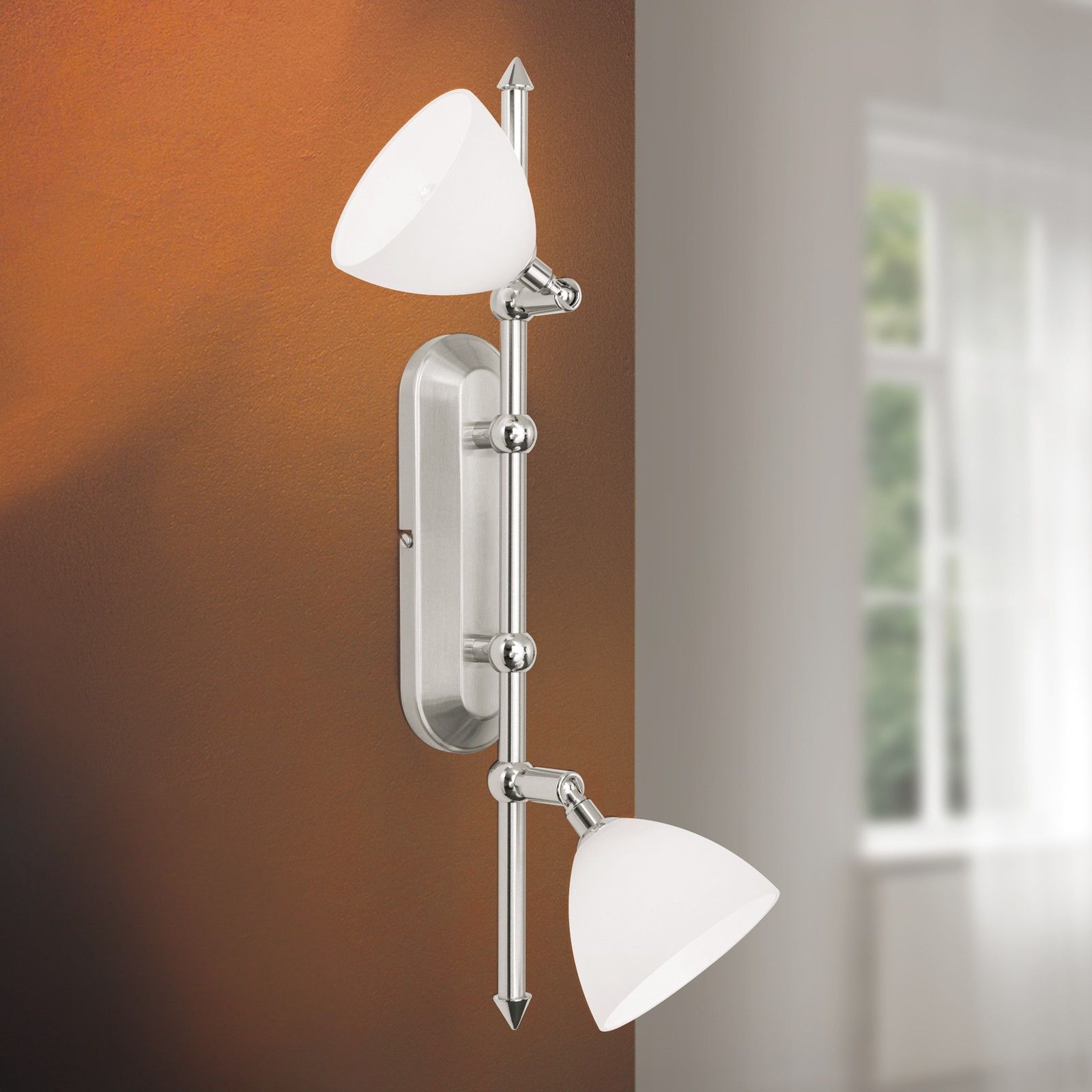 Spotlight OPALDESIGN, 2 heads, satin chrome finish with opal glass