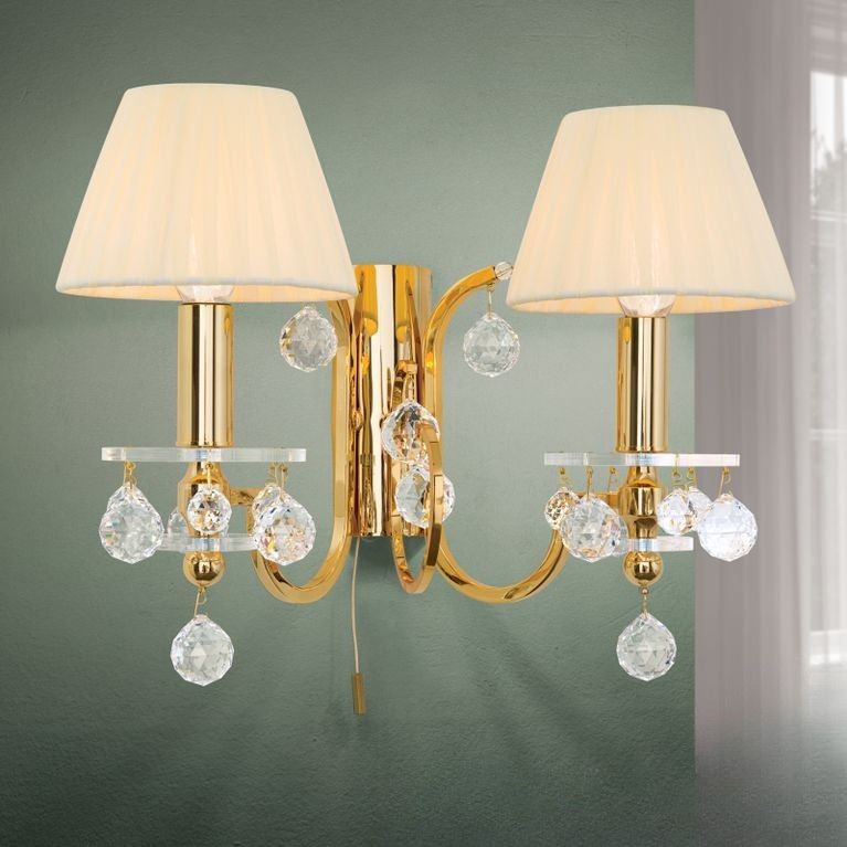 Wall light KRISTALLDESIGN, 2-lamps, gold with champagne-coloured shade