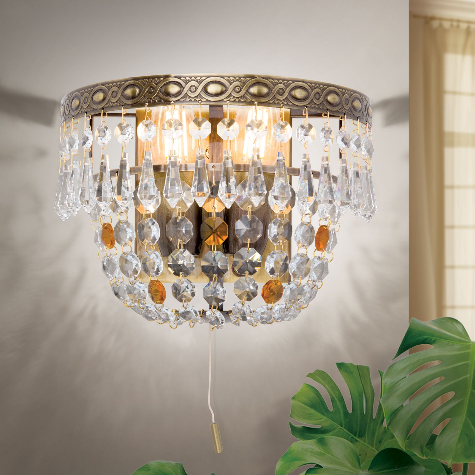 Wandleuchte SHERATON, 2-flammig, Patina, Höhe 16 cm