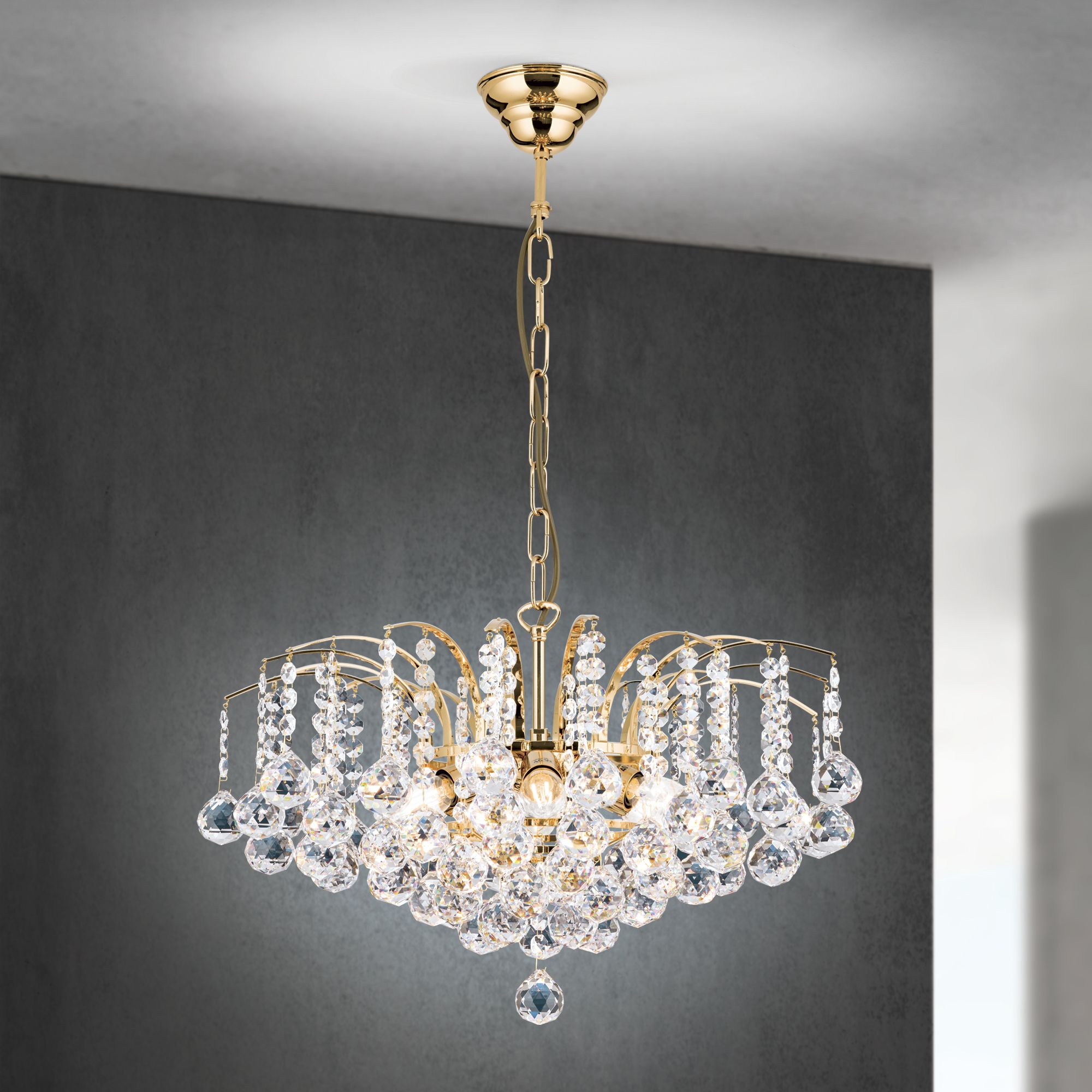 Chandelier KRISTALL KLASSISCH, 6-flames, gold, with clear crystal decoration