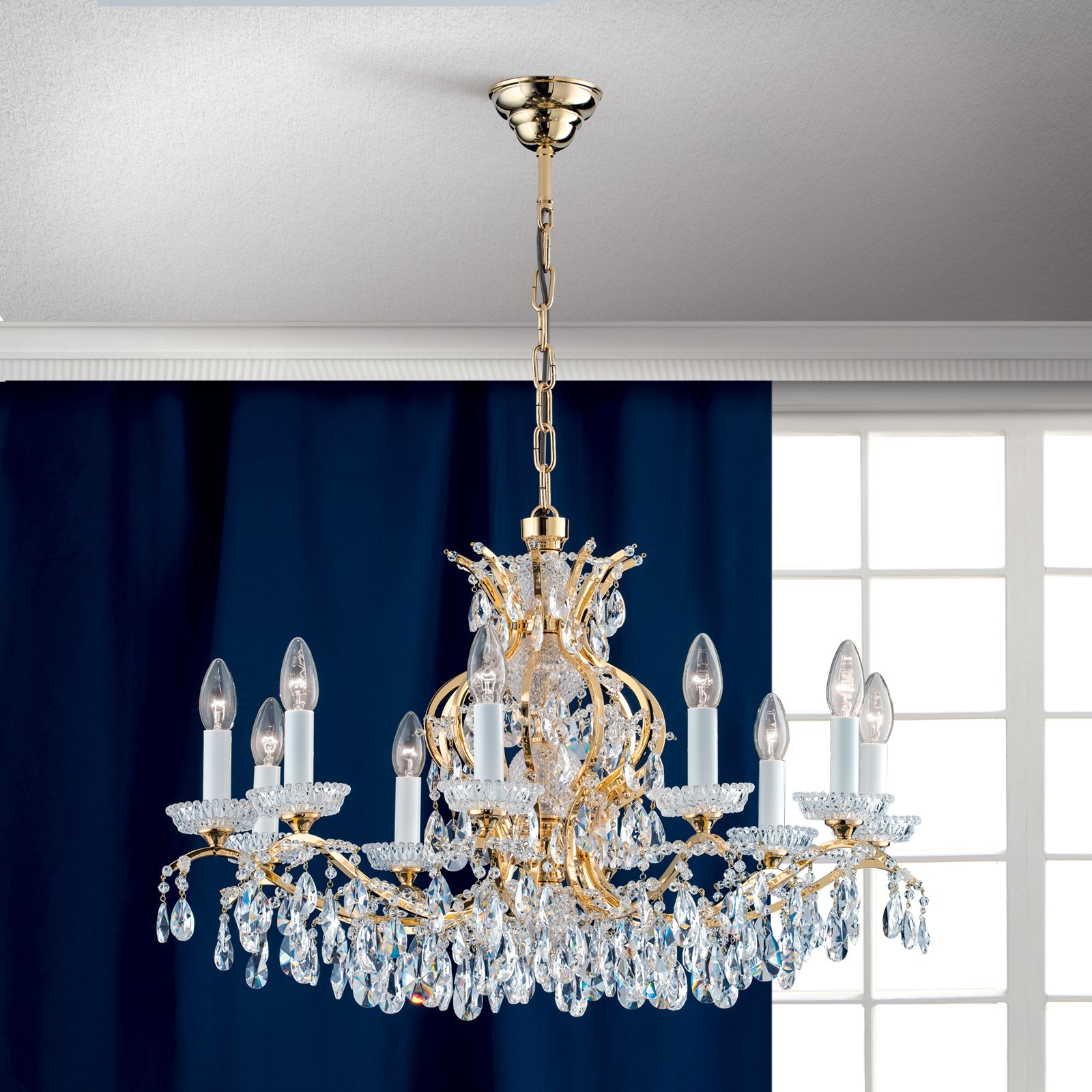 Hirohito crystal chandelier, 10 lamps and 24K gold plated