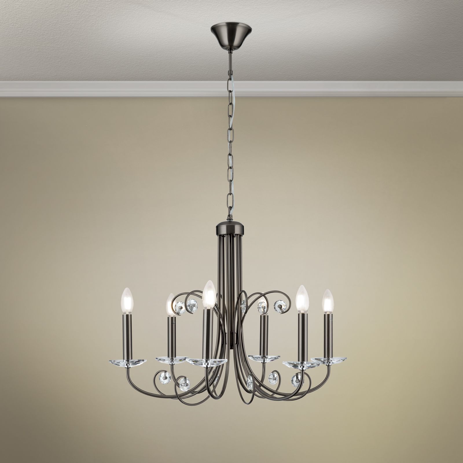 Crystal chandelier ARIANE, 6-light, dark nickel