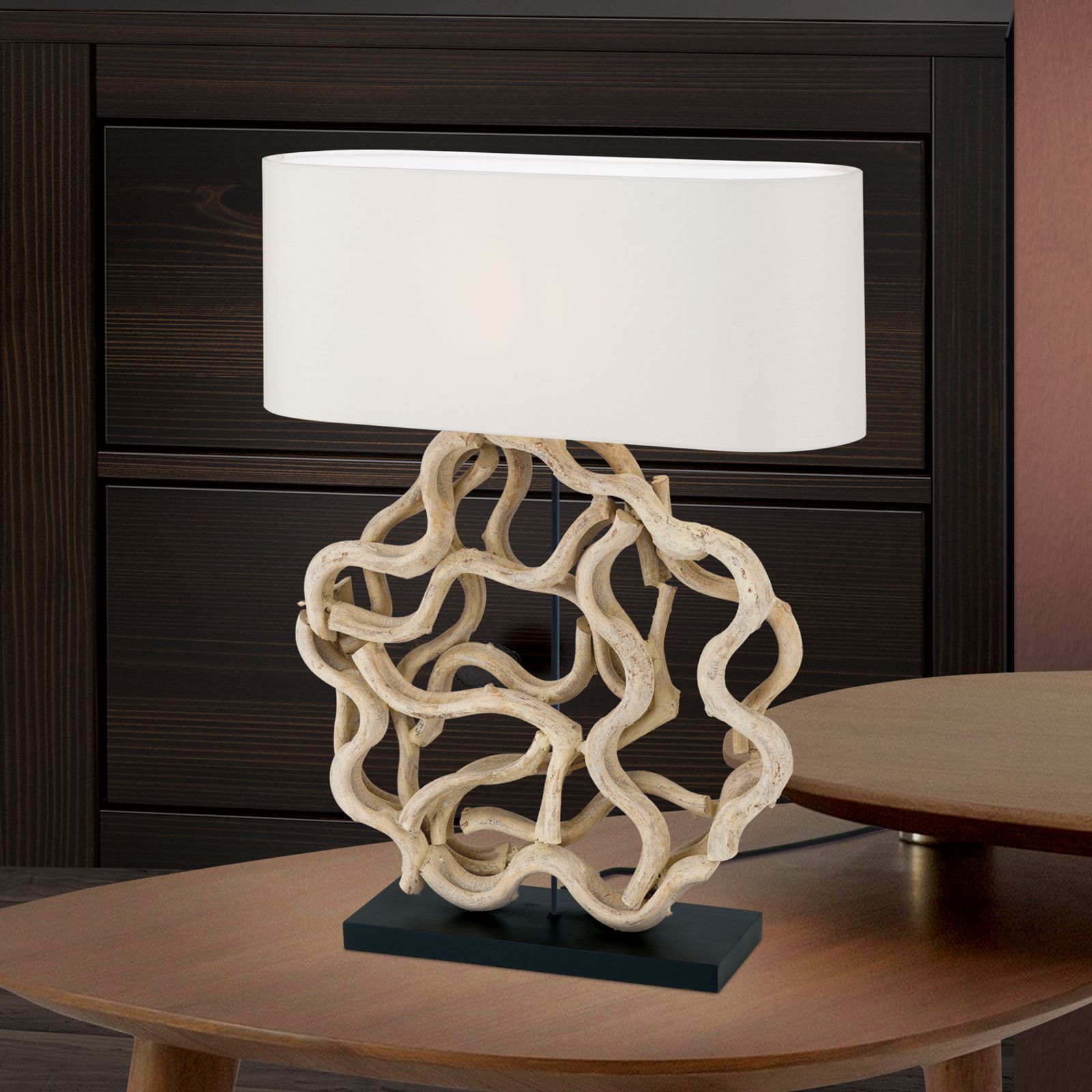 Table lamp PEGGY, natural wood with white fabric shade