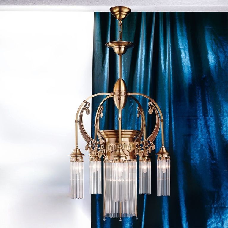 Chandelier ADELE, 6-flames, old brass, with glass rods