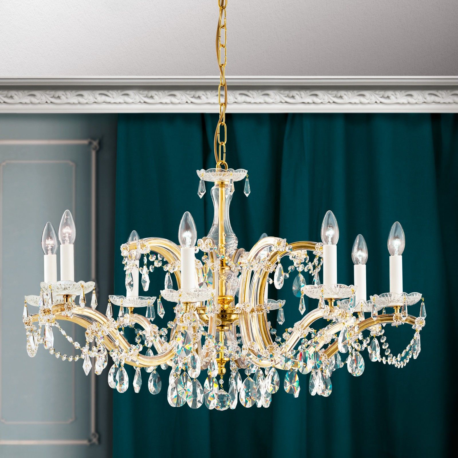 Kristallluster MARIA THERESIA, 8-flammig, gold