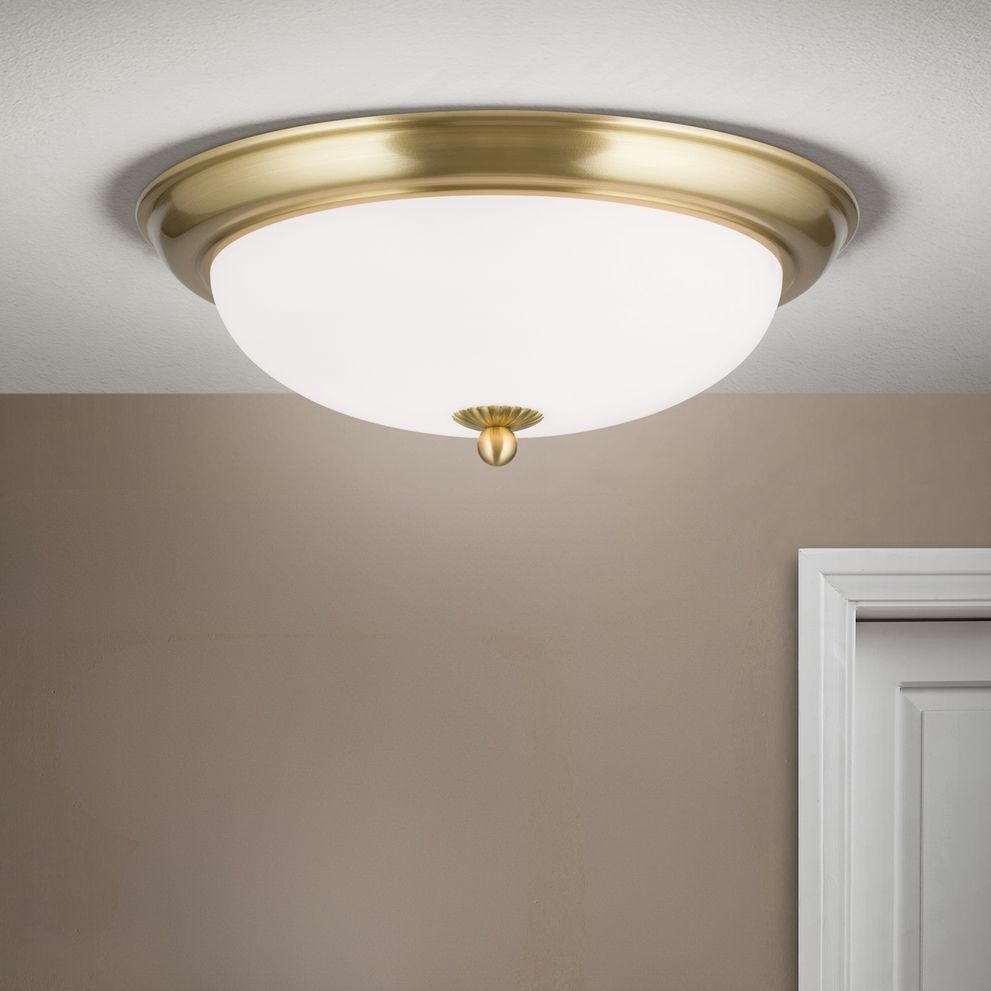 WIENER NOSTALGIE stropní svítidlo, matná mosaz, s opálově matným sklem, s tlačítkem, 35cm