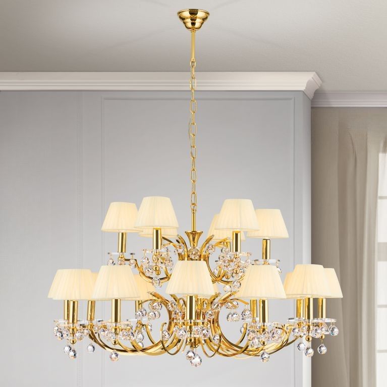 Luster KRISTALLDESIGN, 18-flammig, Gold mit champagnerfarbigen Schirm