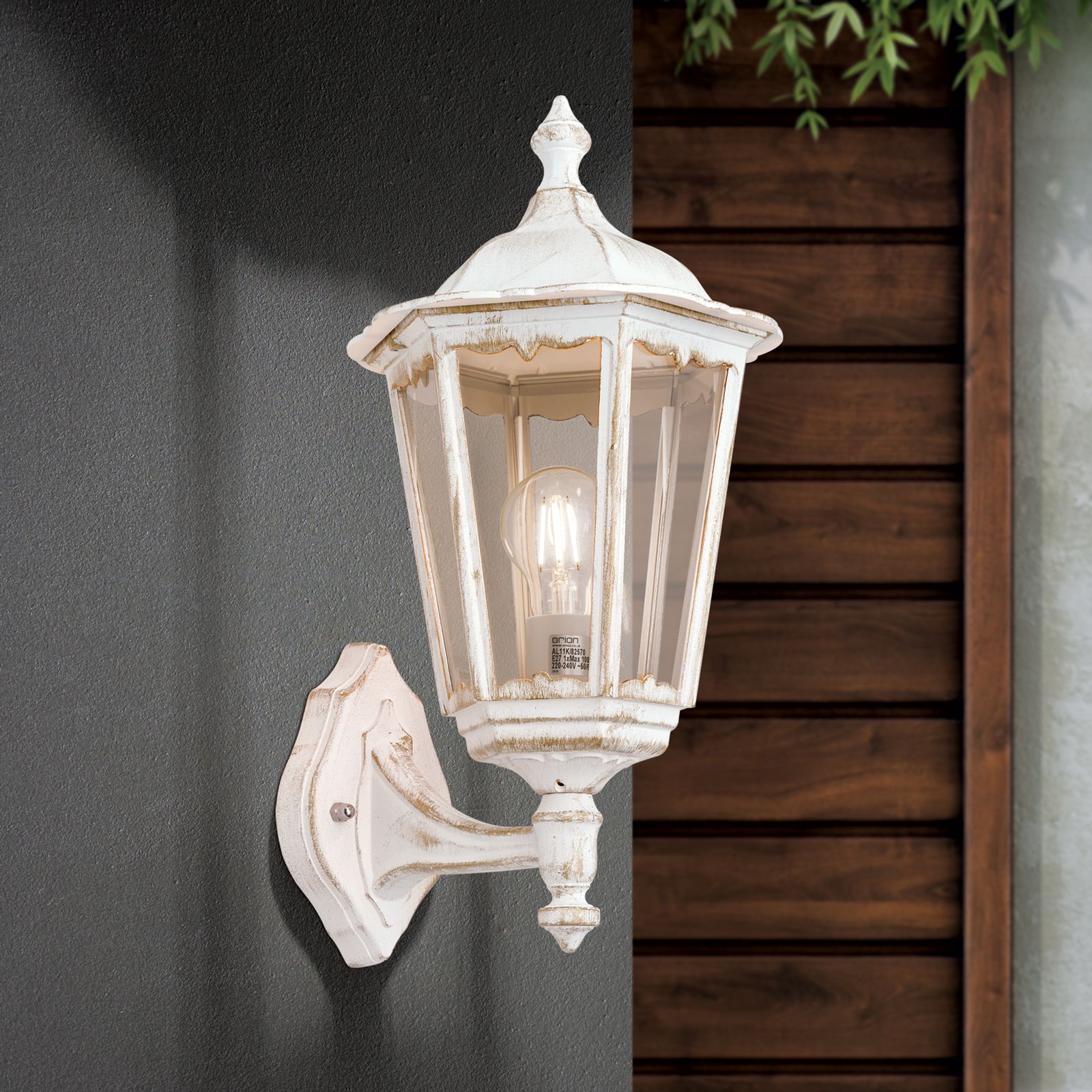 Wandaußenleuchte PUCHBERG, Weiß-Gold, aufwärts