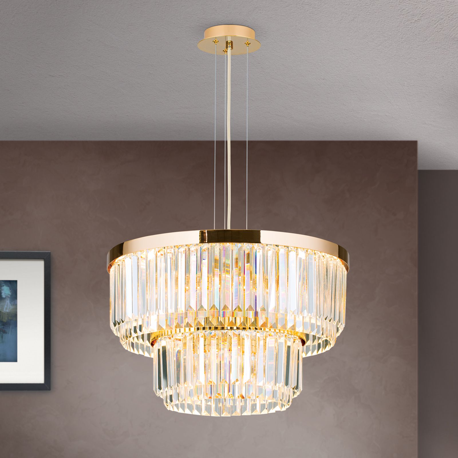 LED chandelier PRISM, 24 carat gold plated