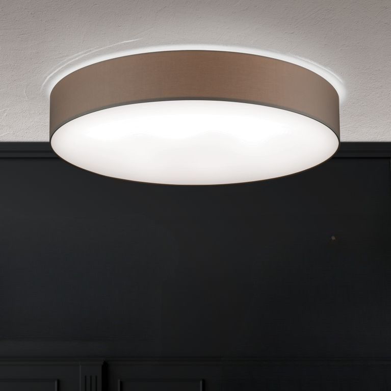 LED ceiling light SHADE, with cylindrical, brown shade, Ø 60cm