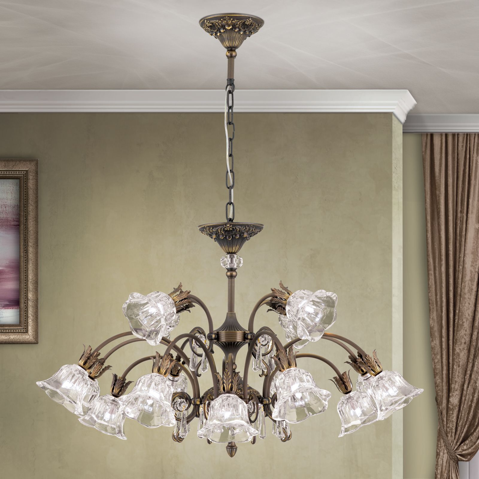Chandelier LA BOHEME, 16-flames, antique patina