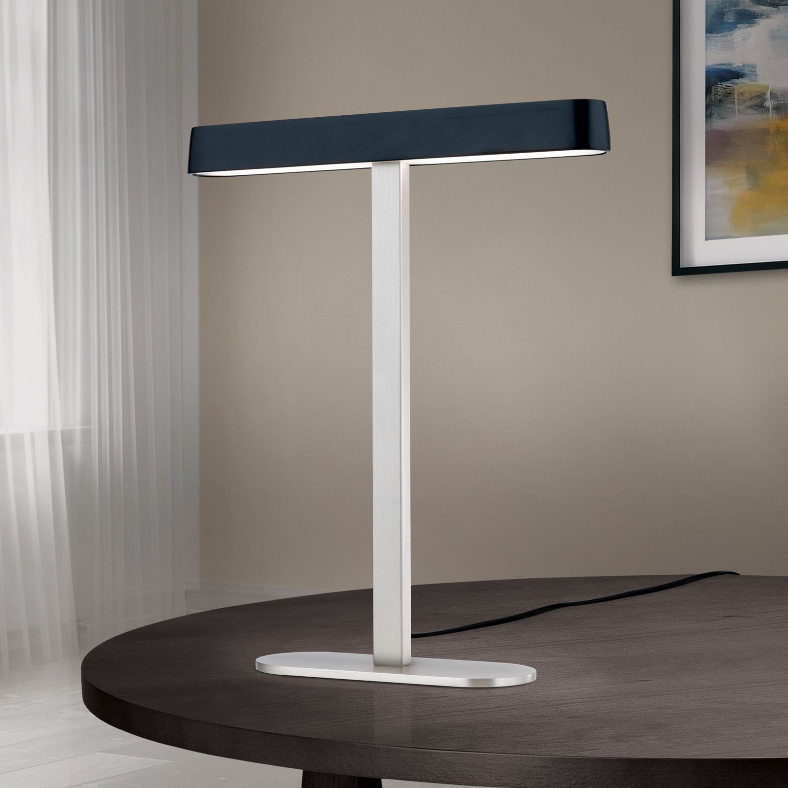 LED table lamp AUFTAKT, satin with black shade