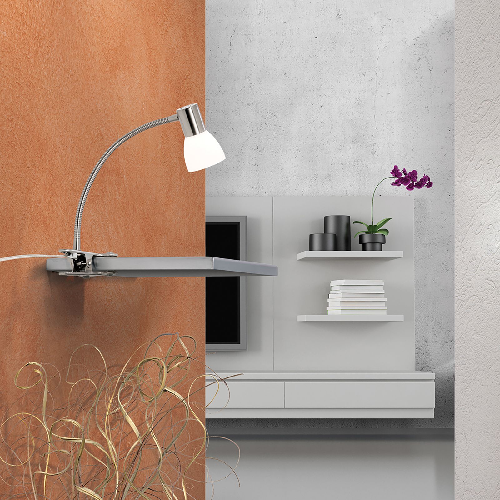 LED clamp spotlight LAURA, 1-fampe, Satinated