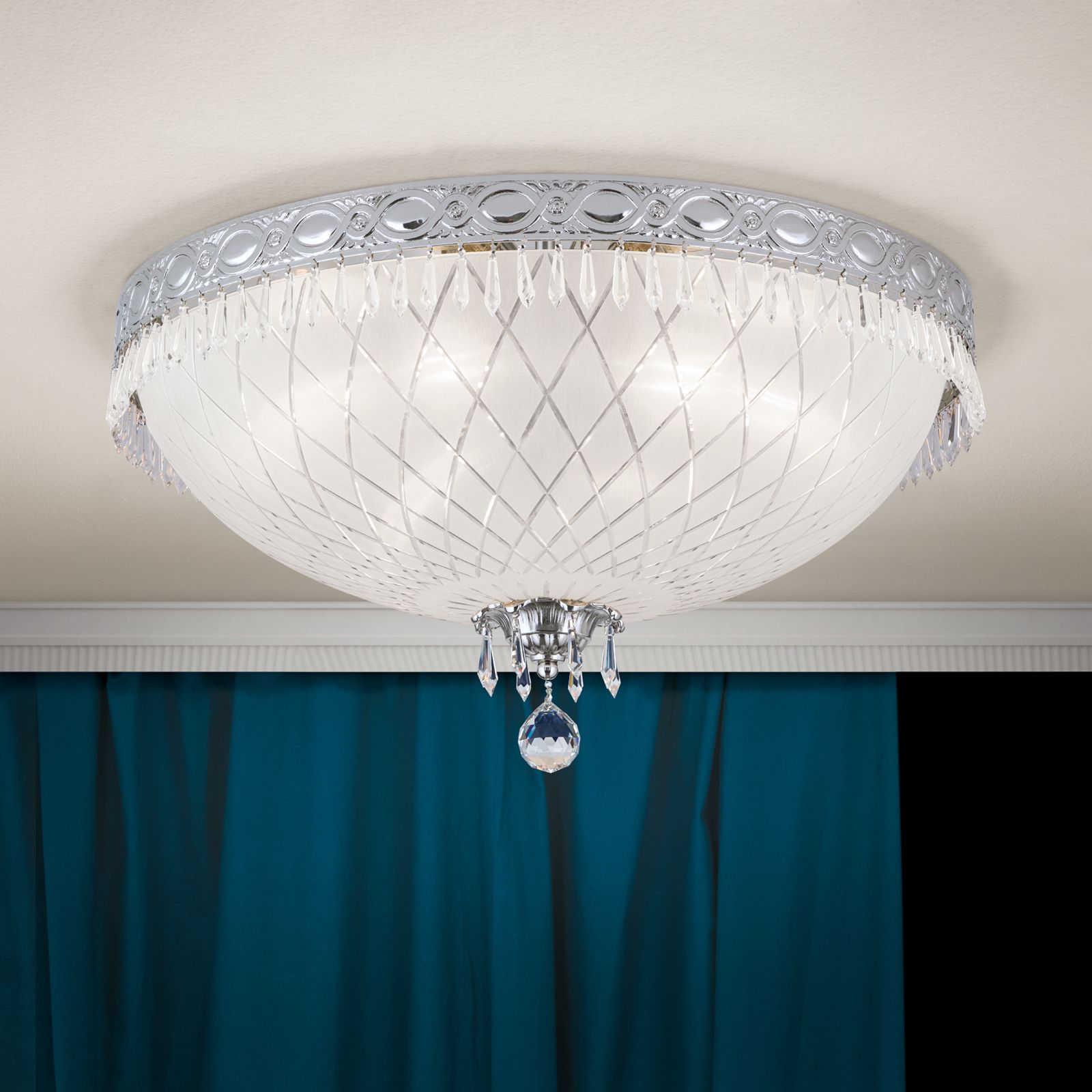 Ceiling light EMPIRE CRYSTAL, antique silver, 55 cm