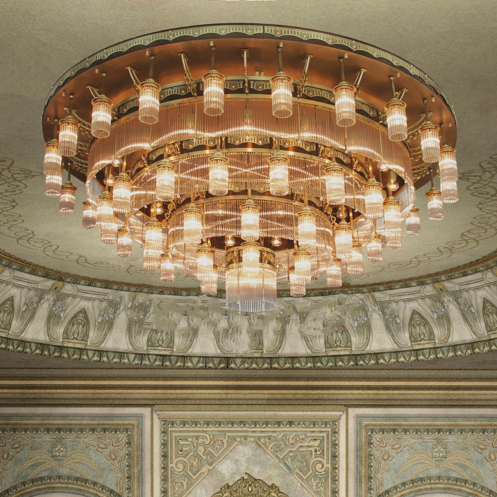 Ceiling chandelier ADELE, 61-flames, antique brass, with glass rods