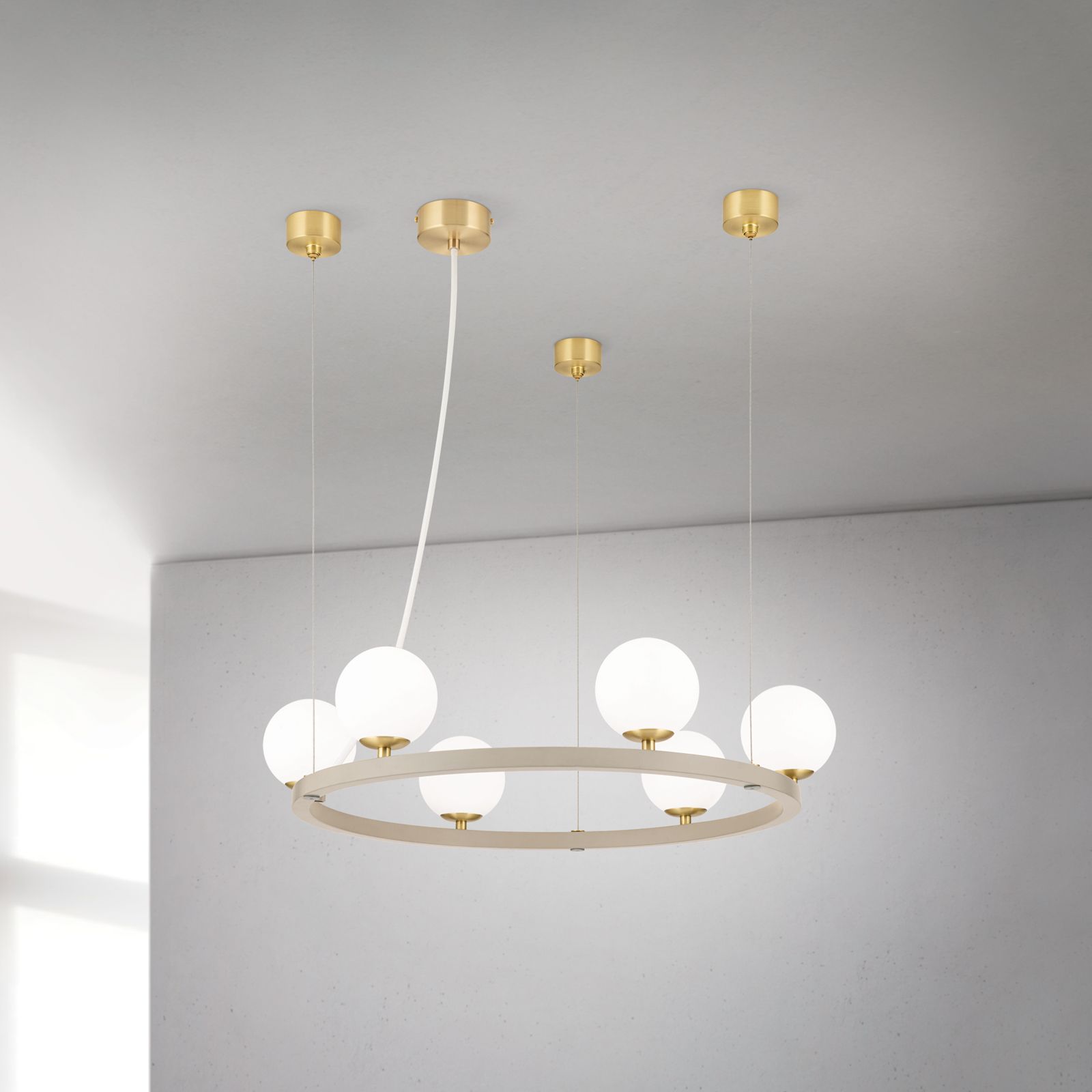 Pendant light TUMBLER, Ø 65cm, upwards-facing opal matt glass, khaki