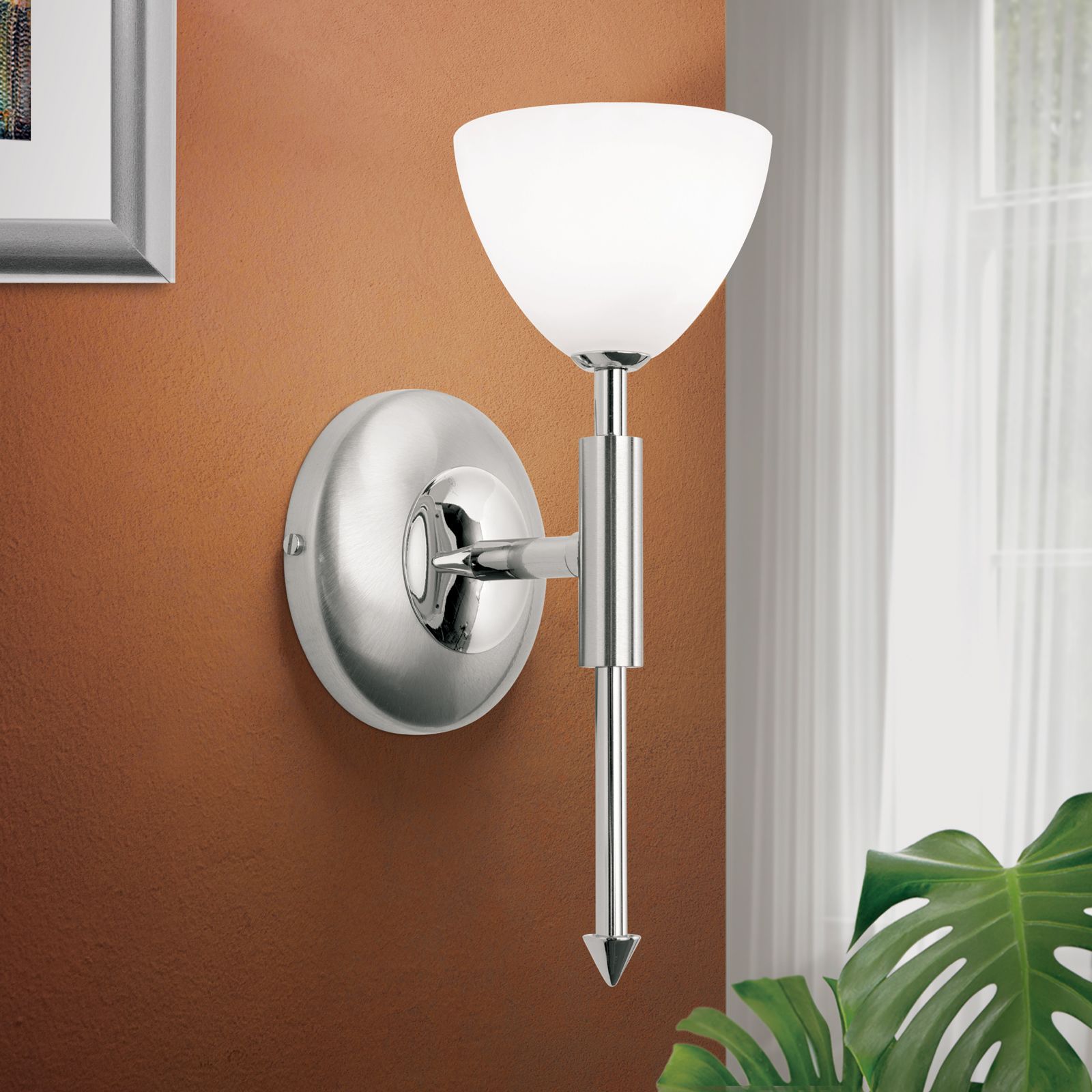 OPALDESIGN wall light, 1 lamp, satin chrome with opal glass