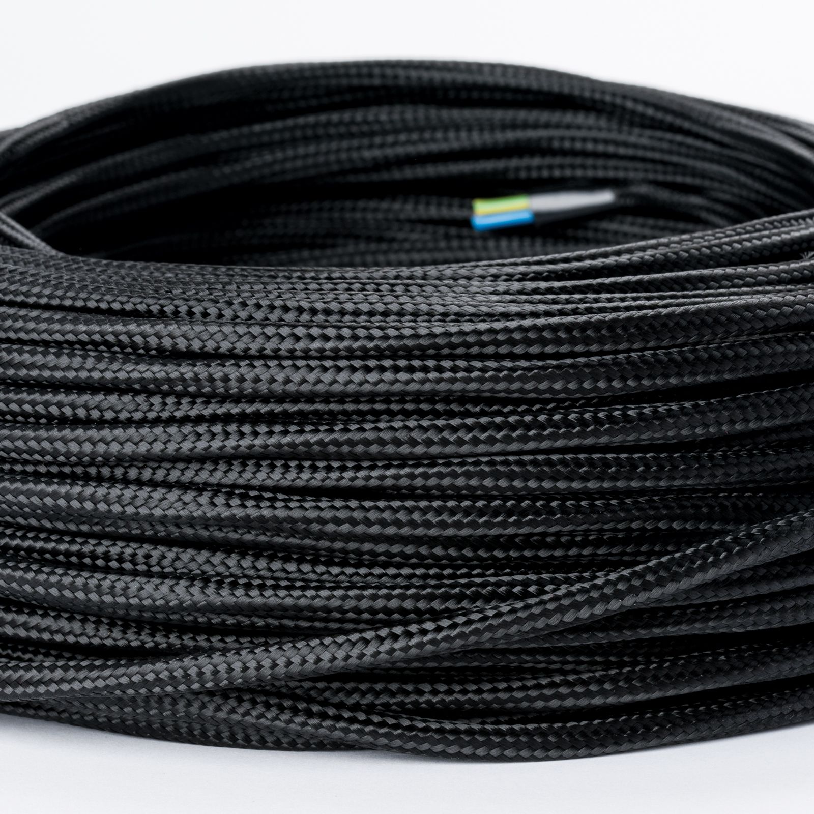 Cable, textile, 3x0.75mm², 1 m, black