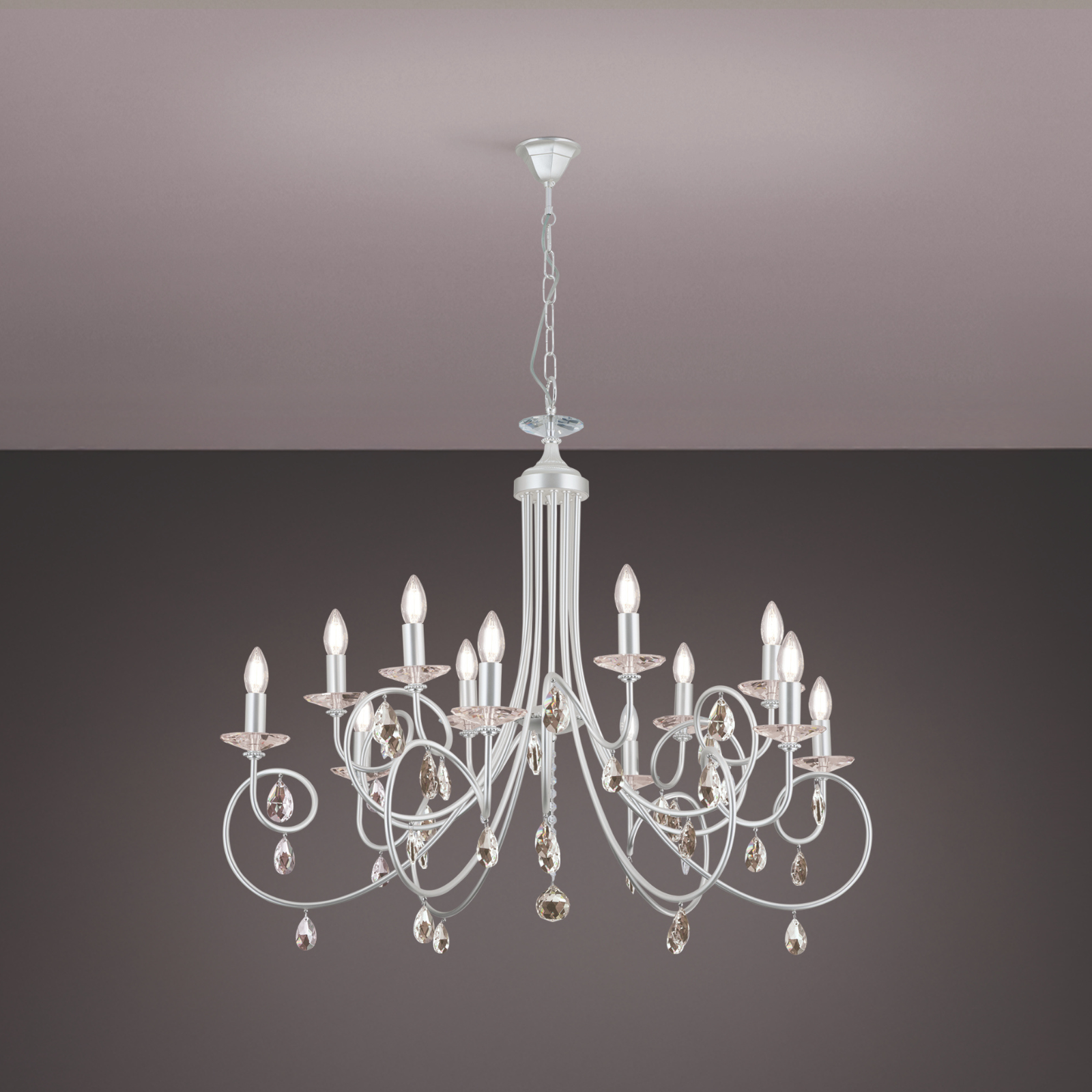 Chandelier GIADA, 12 lamps, silver matt finish