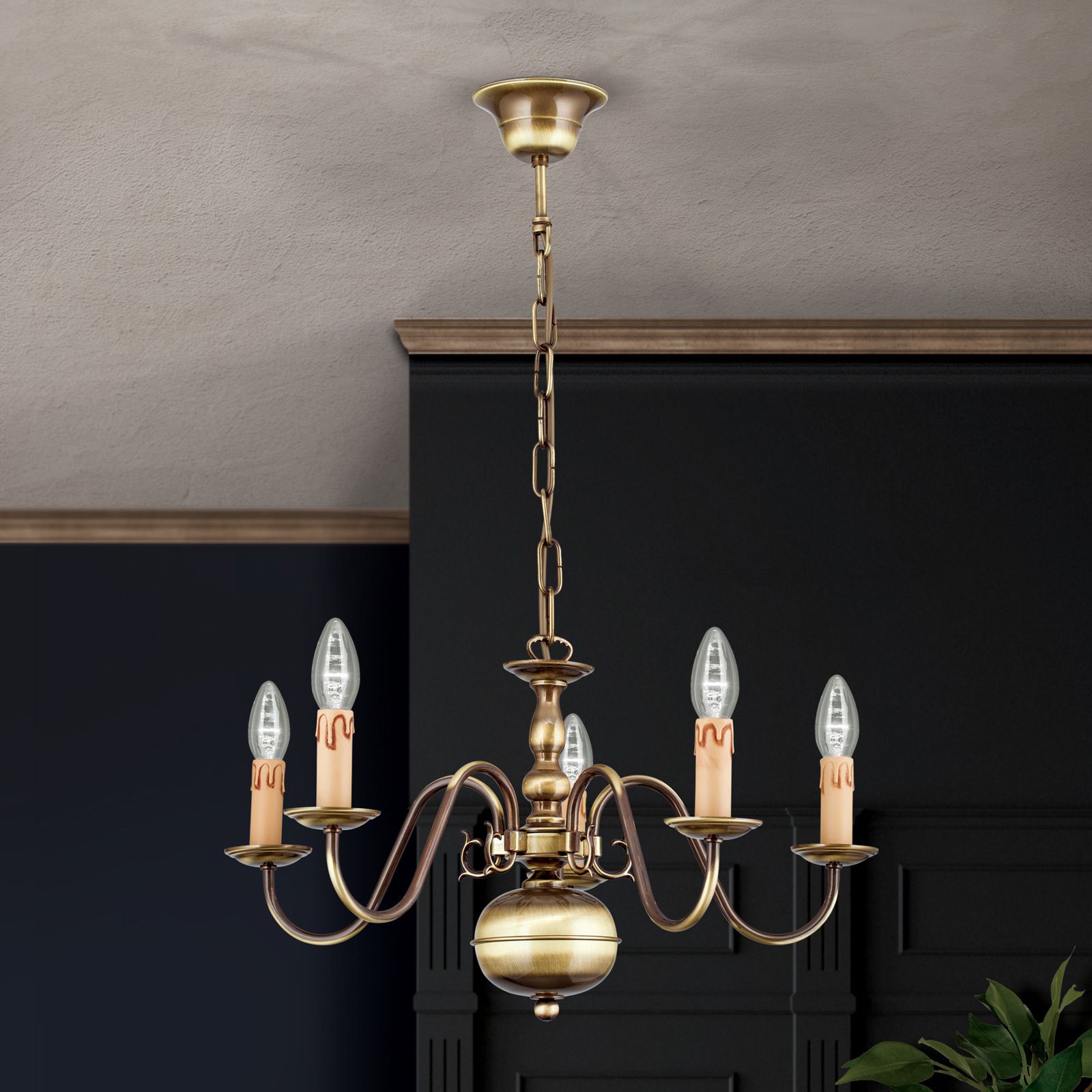 Chandelier FLÄMISCH, 5-flames, patina