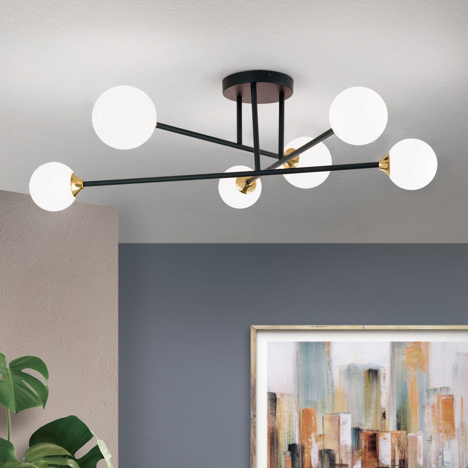 Deckenleuchte SNOWWHITE, 6-flammig, Schwarz-Messing