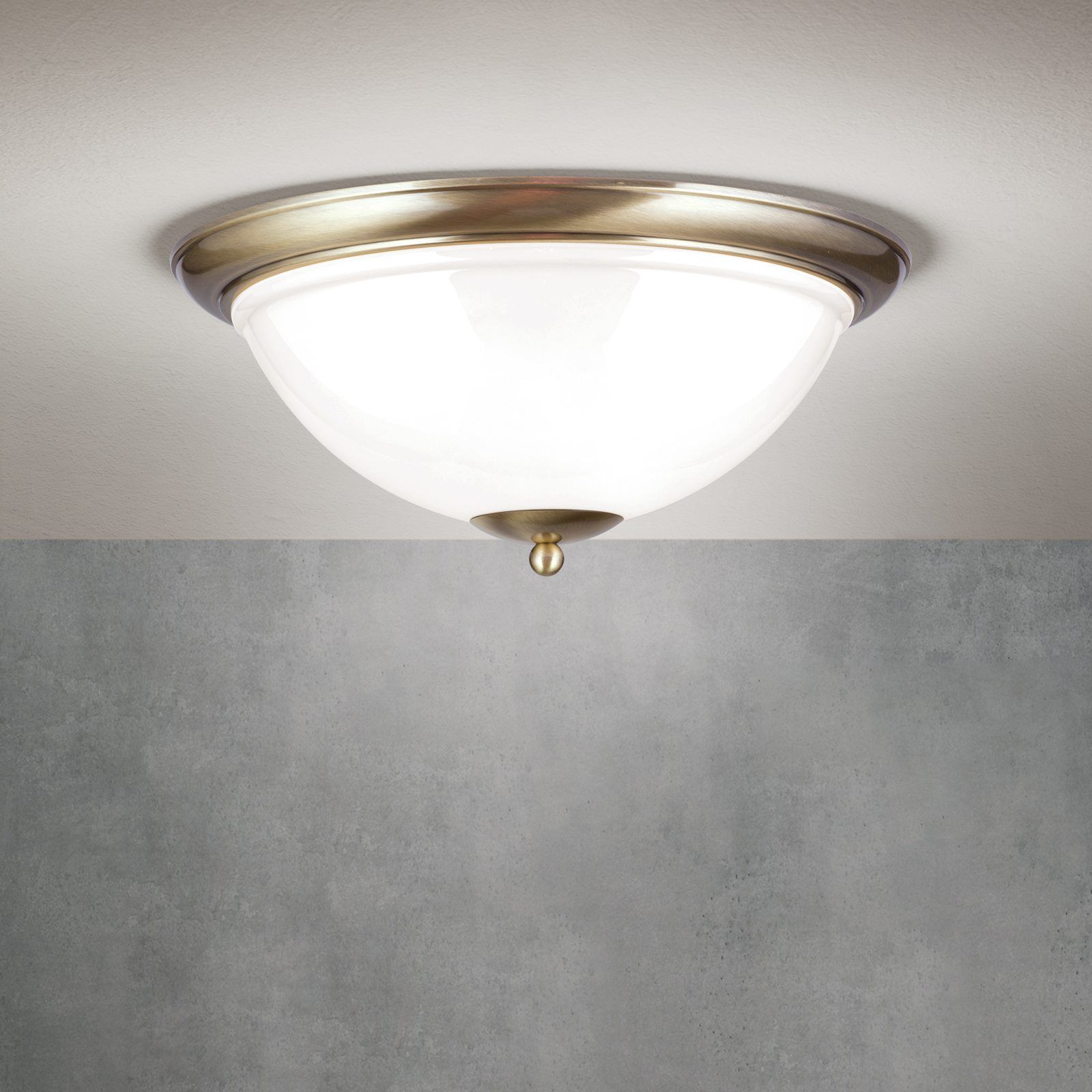 Ceiling lamp AUSTRIAN OLD LAMP, patina, with opal glass, with knob, Ø 50cm			