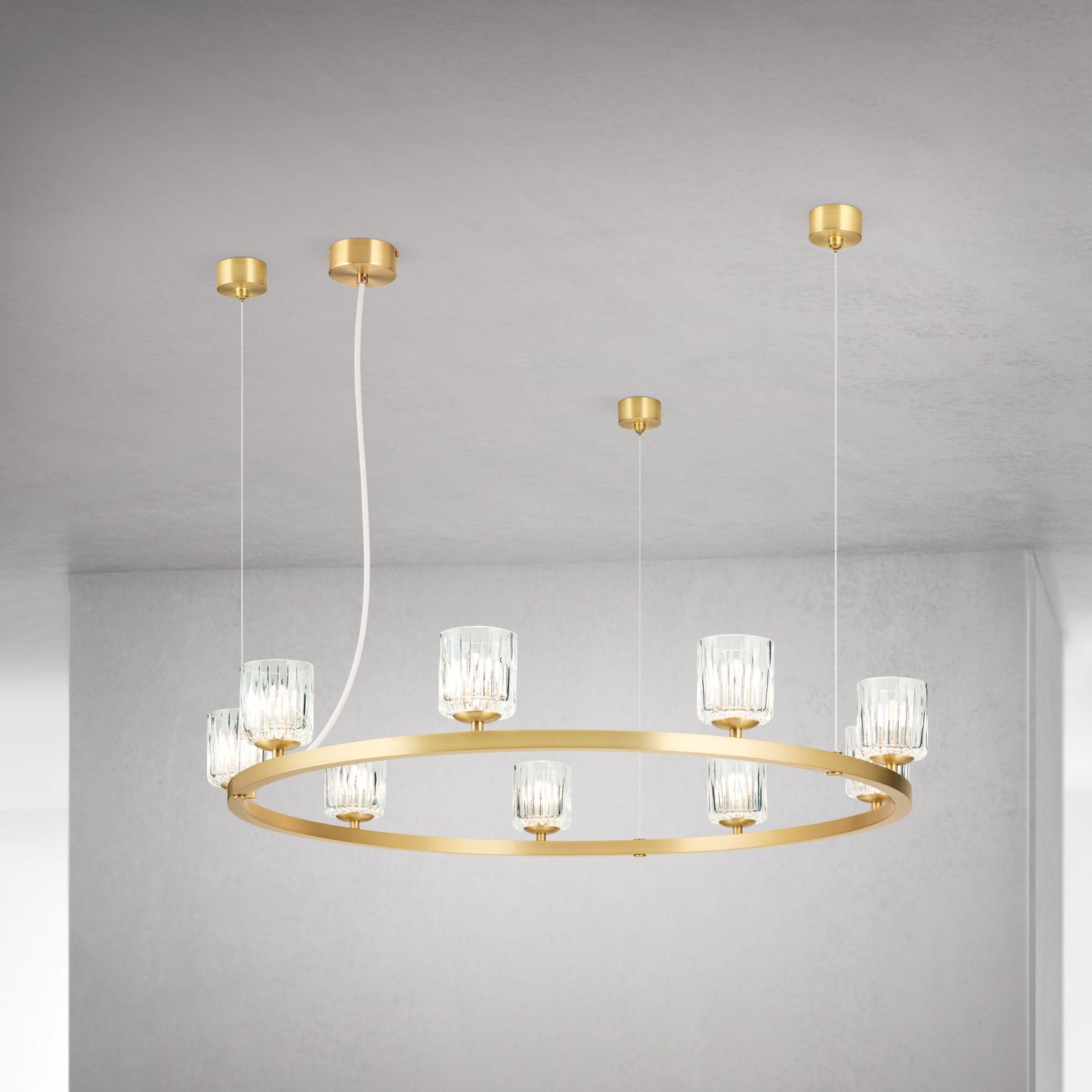 Pendant light TUMBLER, Ø 85cm, transparent polish, matt brass