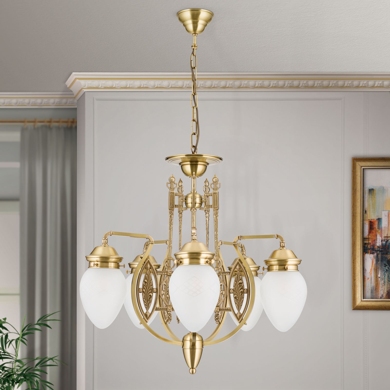 Chandelier BUDAPEST, 5-flames, bronze, with clear frosted glass - Color:  Bronze