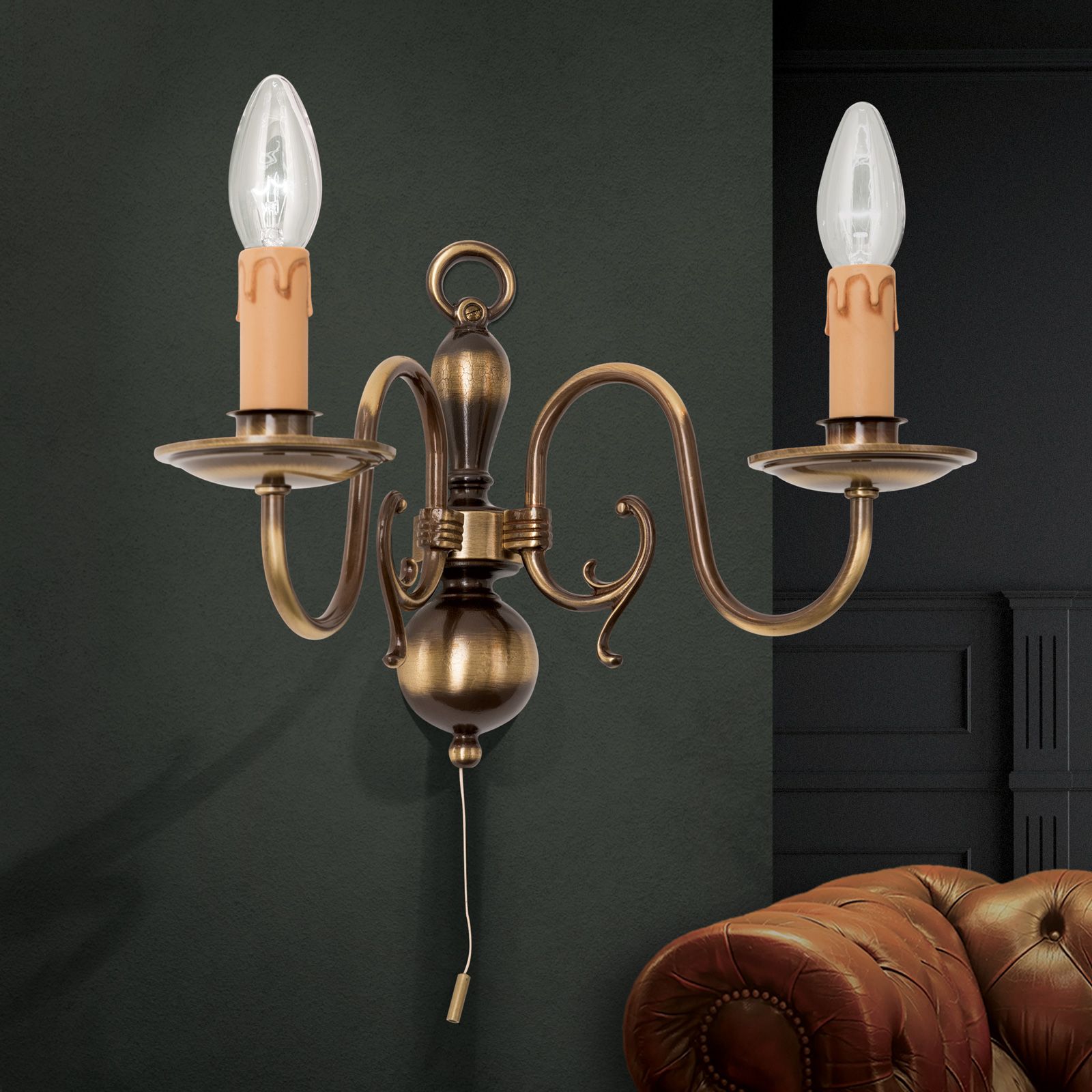 Wall lamp FLÄMISCH, 2-flames, Patina