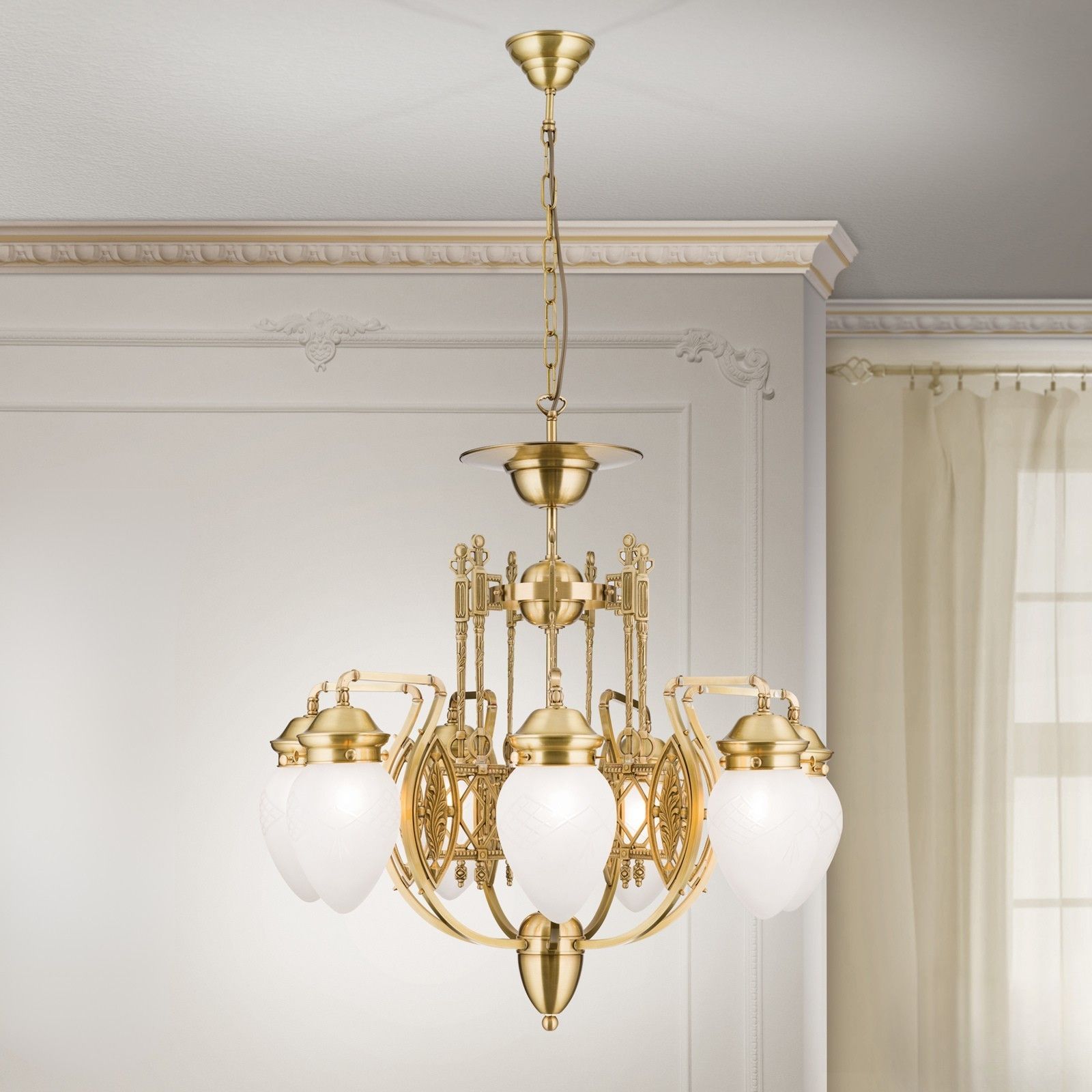 Lustr BUDAPEST, 7-žárovkový, bronzový, s čirými matnými skly