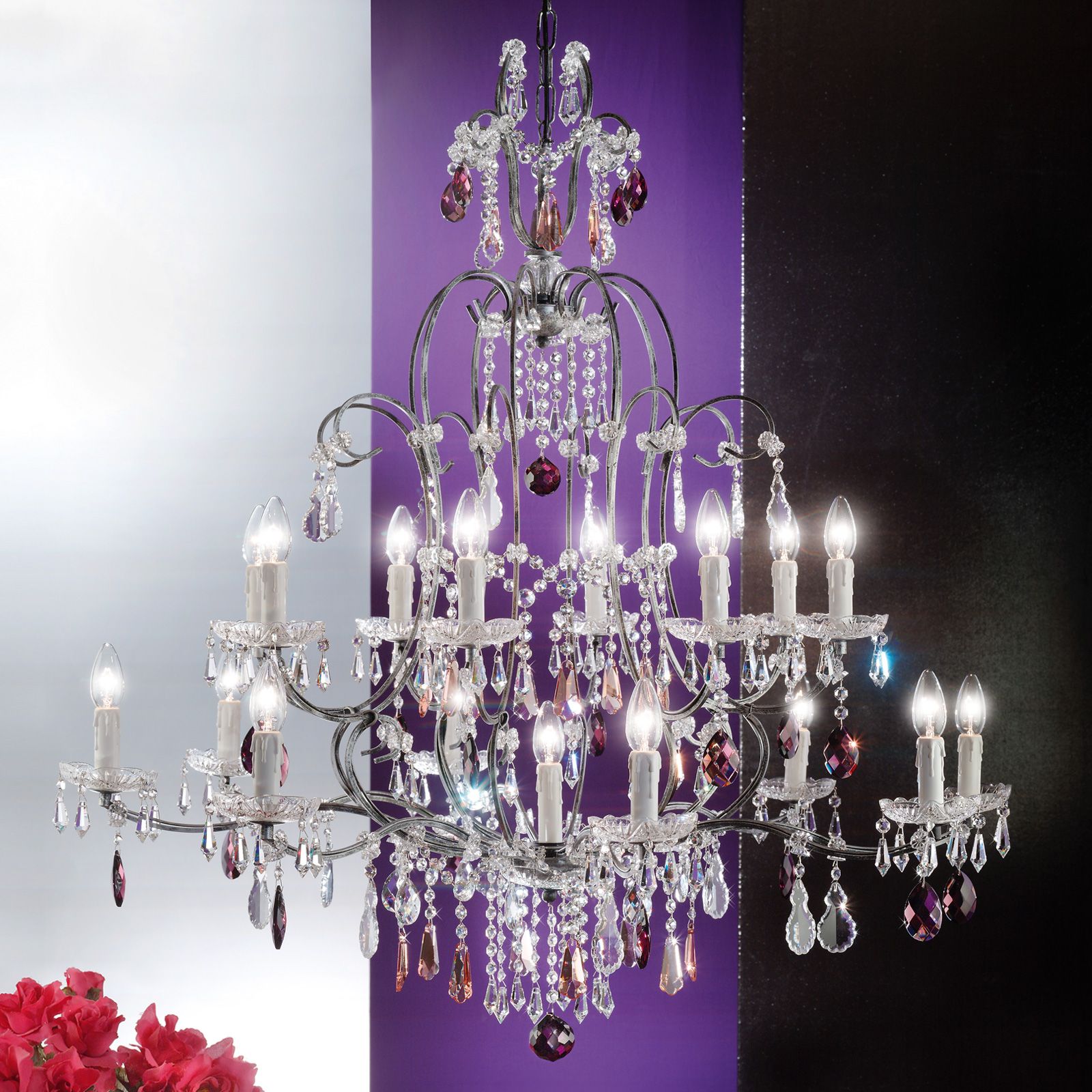 Chandelier VERONA, 17 lamps, antique silver finish
