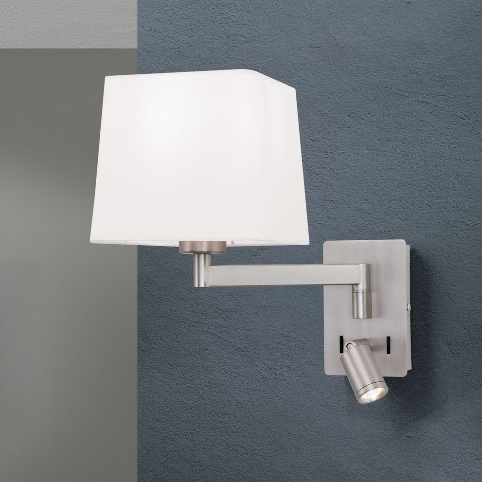 Wall light CARLTON, satin with white fabric shade
