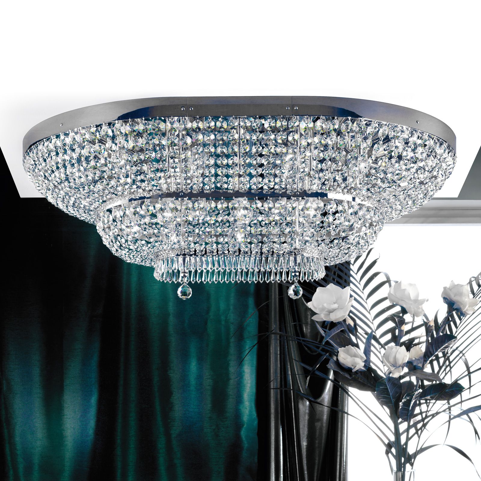 Ceiling chandelier SHERATON, chrome, 120x90 cm