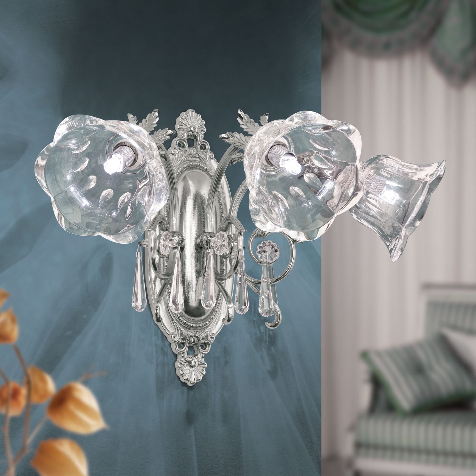 Wandleuchte LA BOHEME, 3-flammig, Altsilber