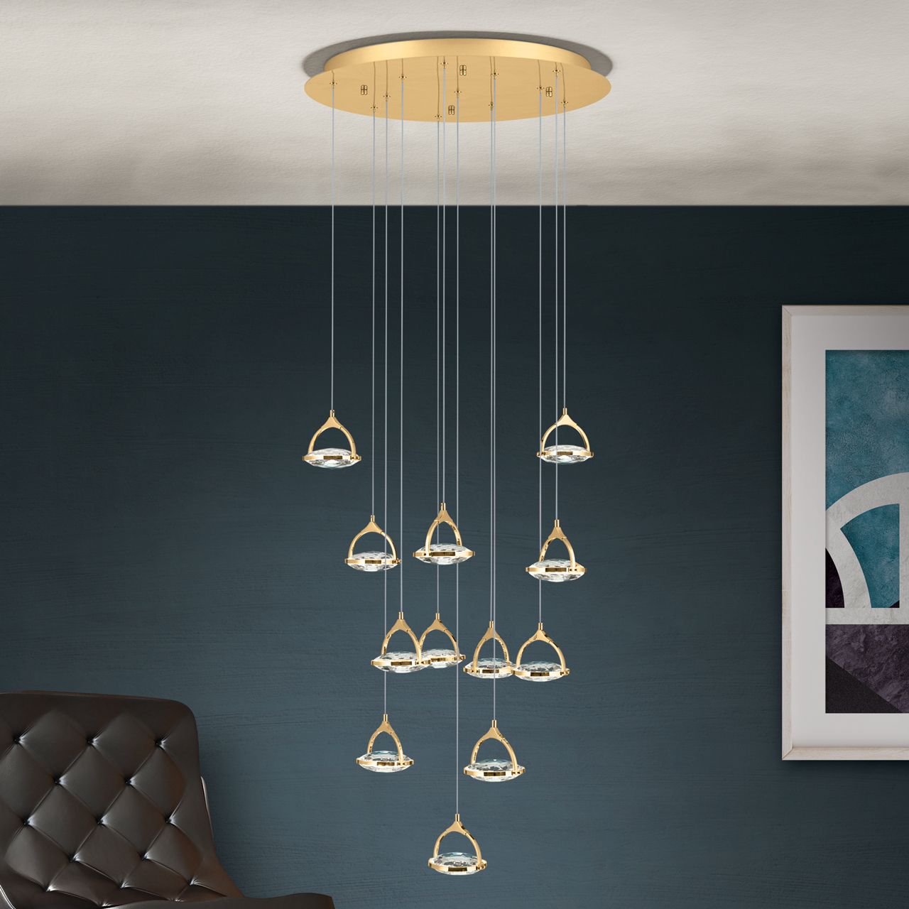 LED ceiling light MOON, 12-lamps, gold