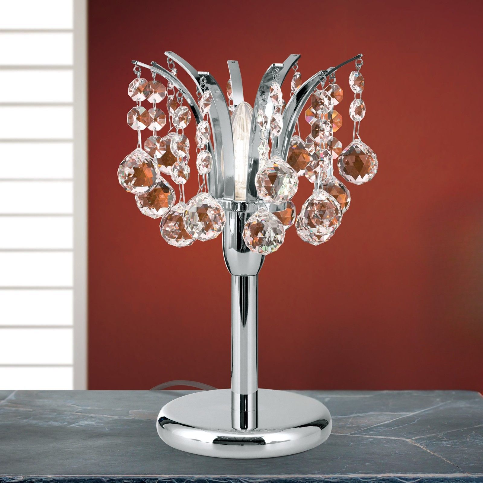 Tischlampe KRISTALL KLASSISCH, Chrom, 28 cm