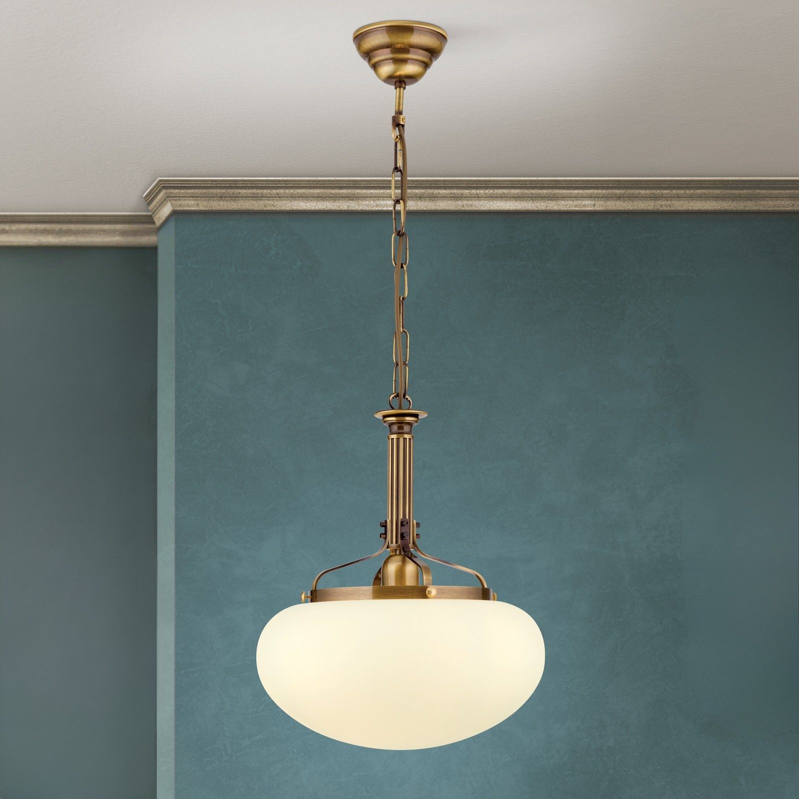 Pendant light WIENER NOSTALGIE, 33cm, antique brass finish, champagne coloured glass