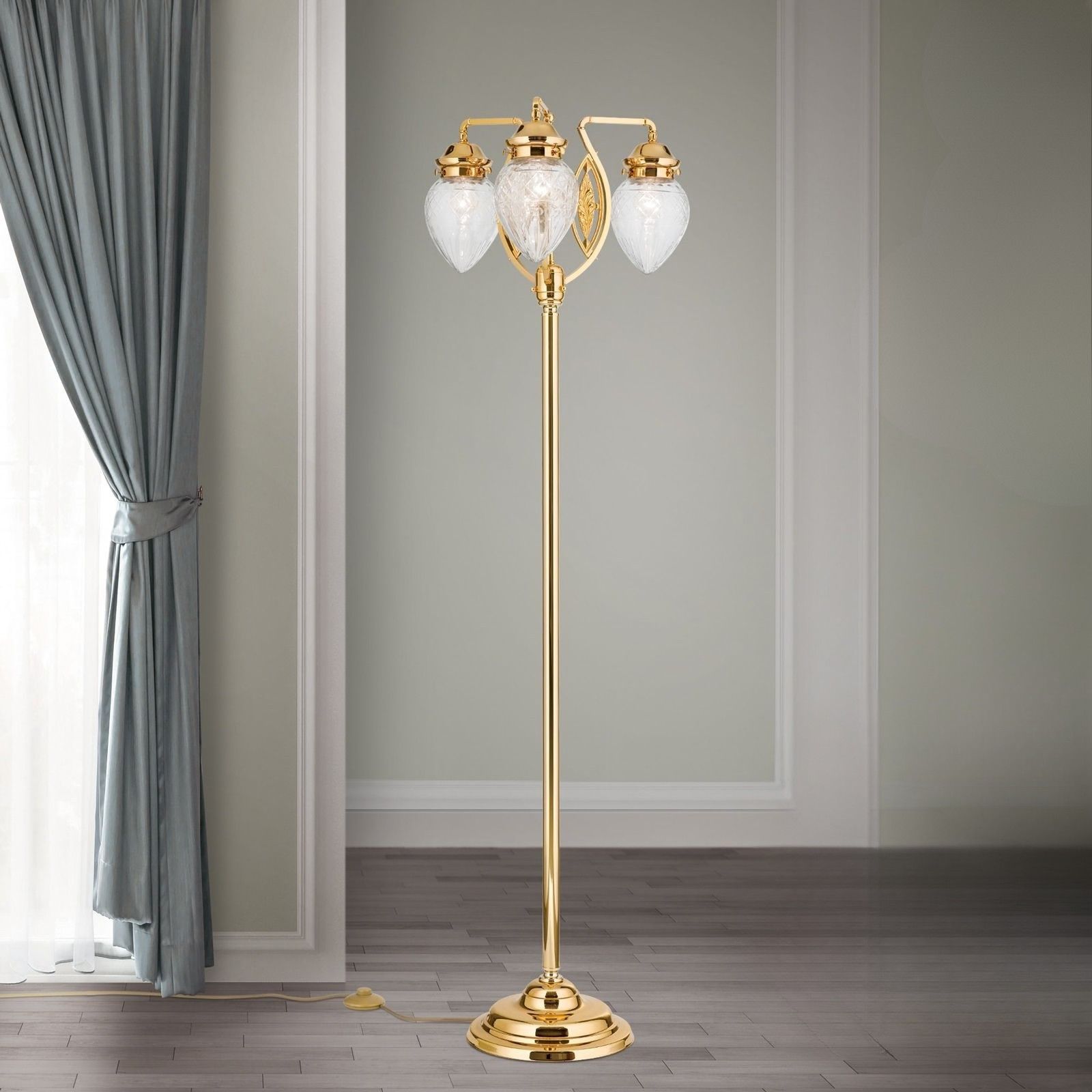 Floor Lamp BUDAPEST in 24K gold finish with 3 clear cut glasses