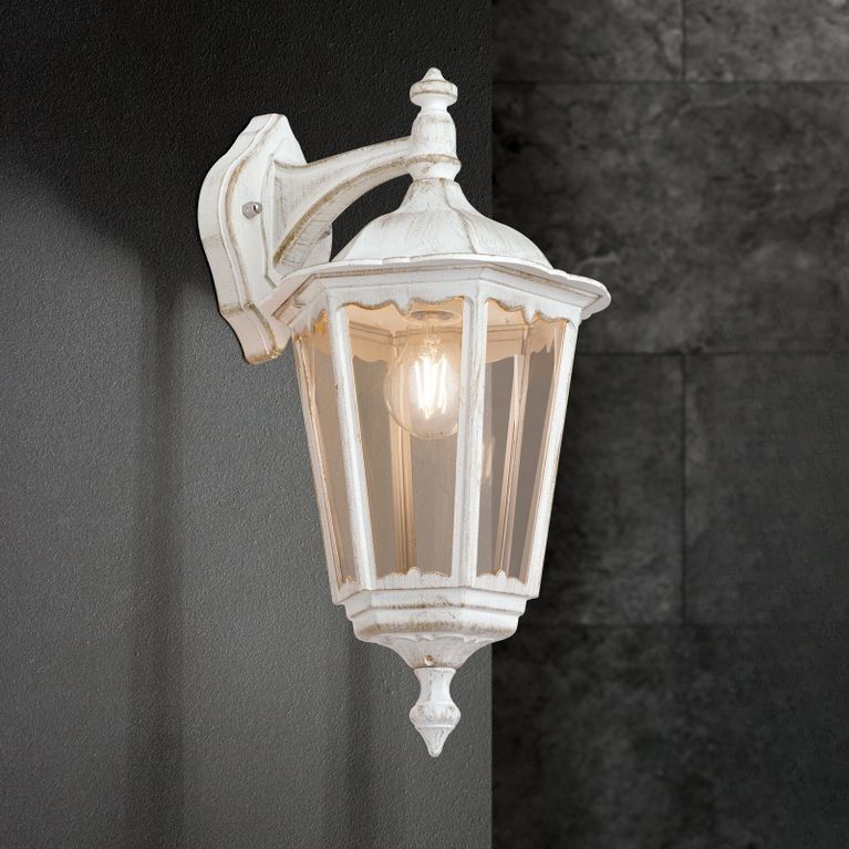 Wandaußenleuchte PUCHBERG, Weiß-Gold, abwärts
