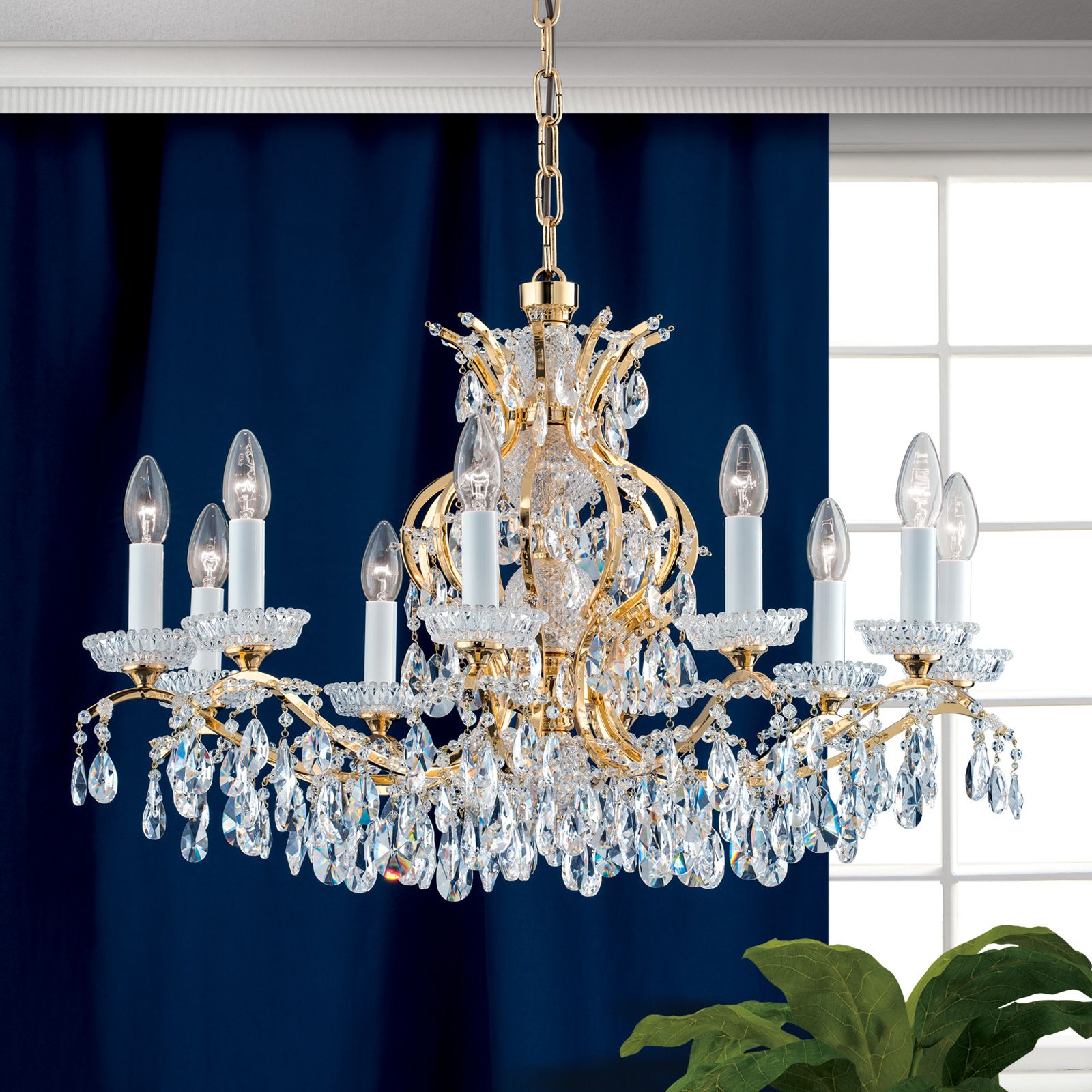 Chandelier HIROHITO, 10-flames, gold